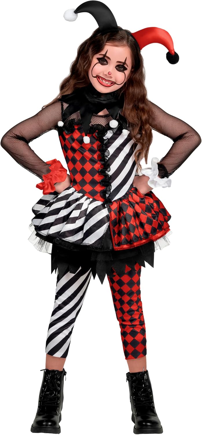 Spooktacular Creations Girls Clown Costume, Halloween Evil Clown Costume, Black and White Jester Dress for Girls Halloween