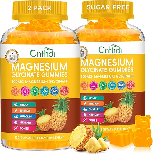 Miniatura 14 de Gomitas de glicinato de magnesio de 600 mg, gomitas de magnesio masticables sin azúcar para hombres y mujeres, apoya la rutina nocturna y el