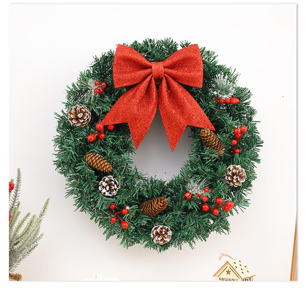Couronne de Noël à Piles, couronnes de Noël pour Porte d'entrée, Couronne de Noël extérieure, couronnes de Noël avec lumières, alimentées par Batterie et réutilisables. (40cm)