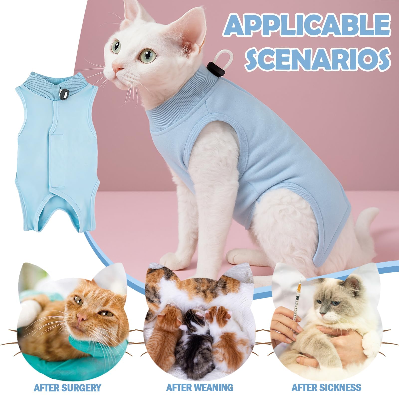 KAIYAYA 2-4kg Gilet de RéCupéRation de Chat, Body Chat Post Operatoire Femelle, Cat Professionnel Restauration Convient Body pour Abdominaux Collerette des Plaies ou Maladies (Bleu)