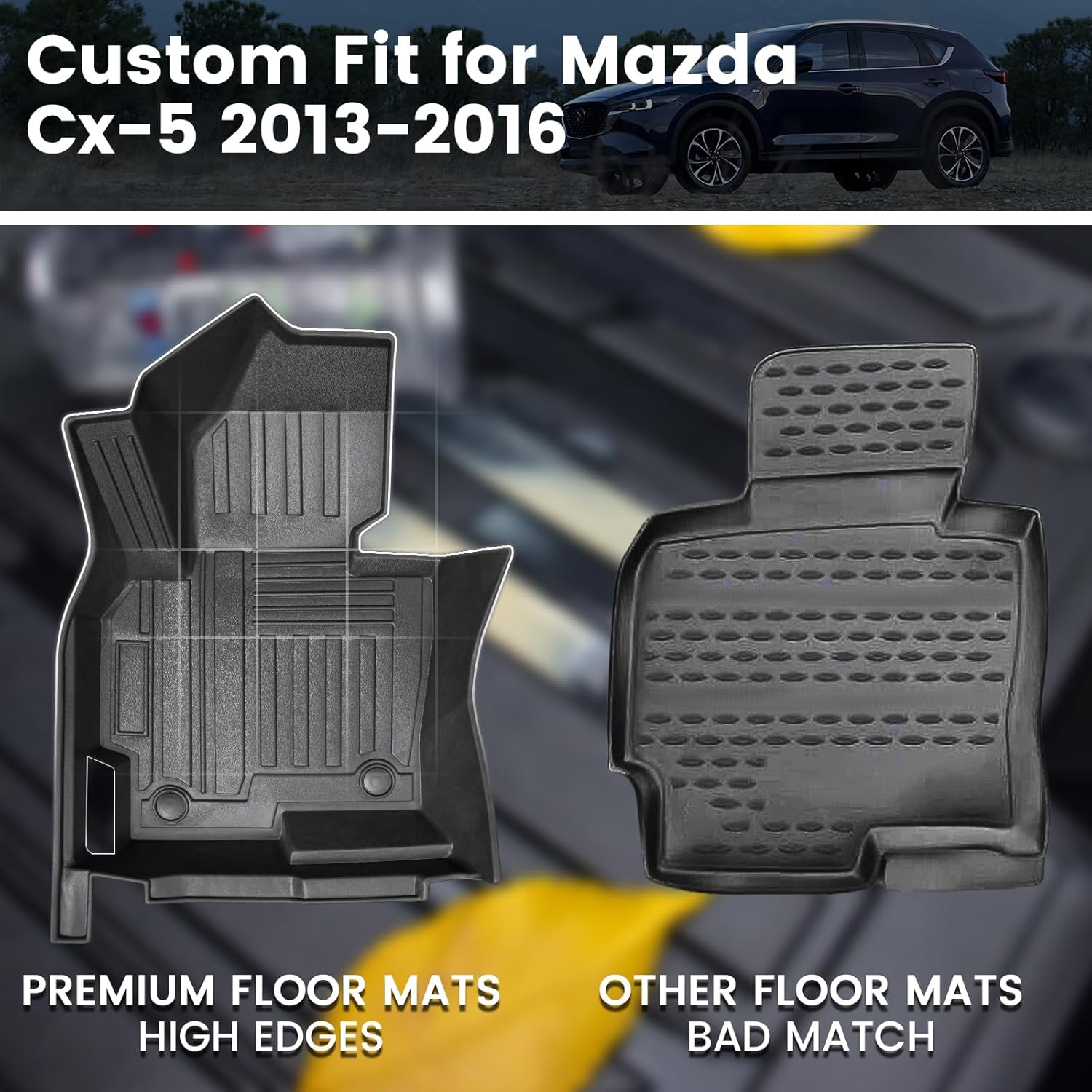 Vanseno Compatible for 2013-2016 Mazda CX-5 Floor Mats and Cargo Liner Trunk Mat Upgrade All Weather Rubber Mat for 2013 2014 2015 2016 Mazda CX5 Accessories