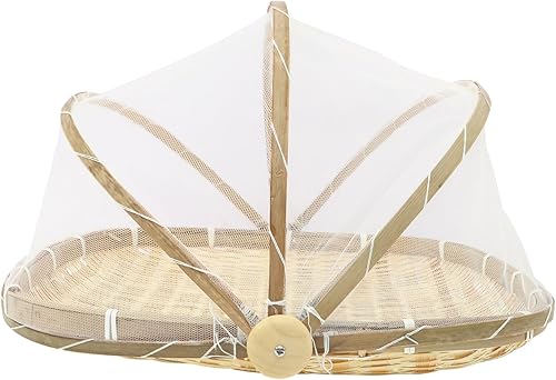 GANAZONO Cesta de almacenamiento tejida de bambú cesta de almacenamiento pequeña de secado de alimentos tapa de recogedor