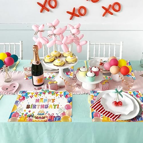 Miniatura 5 de Paquete de 50 manteles individuales de papel desechables de 16 x 11 pulgadas, banderas de colores, globos, pasteles, manteles individuales para