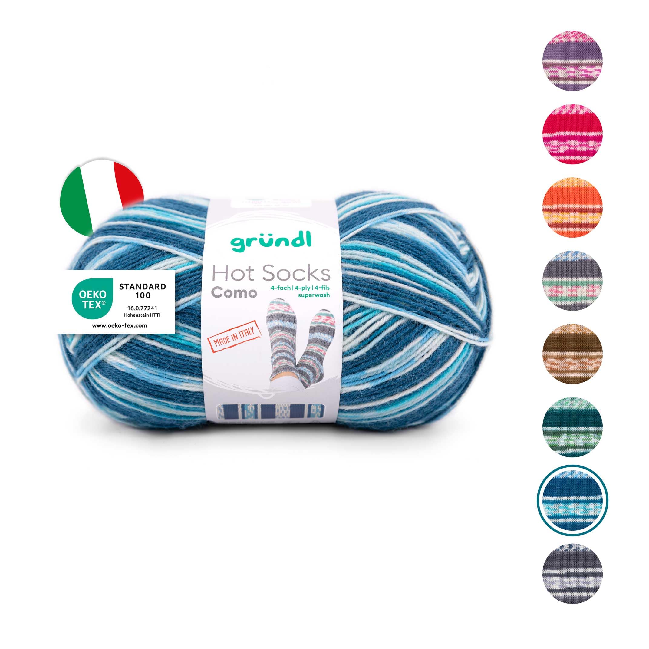 Gründl Wool Hot Socks Como 4-Ply Sock Wool for 1 Pair of Socks Soft and Skin-Friendly 75% Virgin Wool 25% Polyamide 1 Ball 100 g / 420 m Needle Size 2.5–3 Midnight Blue/White