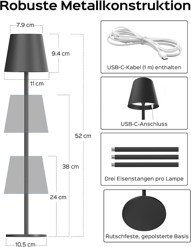 Lampă de birou fără fir JACKYLED, baterie 5000 mAh, 3 trepte de înălțime, 3 temperaturi de culoare, intensitate reglabilă