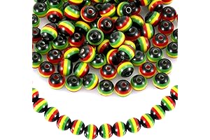 100pcs Jamaica Beads for Jewelry Making, 8mm Multicolored Striped Beads