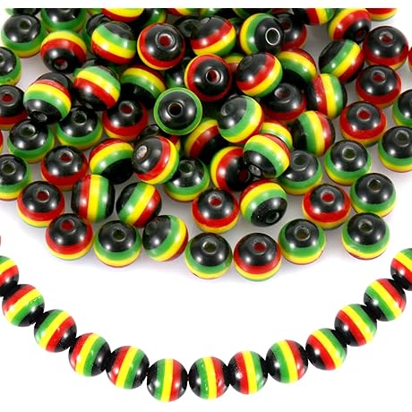 100pcs Jamaica Beads for Jewelry Making, 8mm Multicolored Striped Beads
