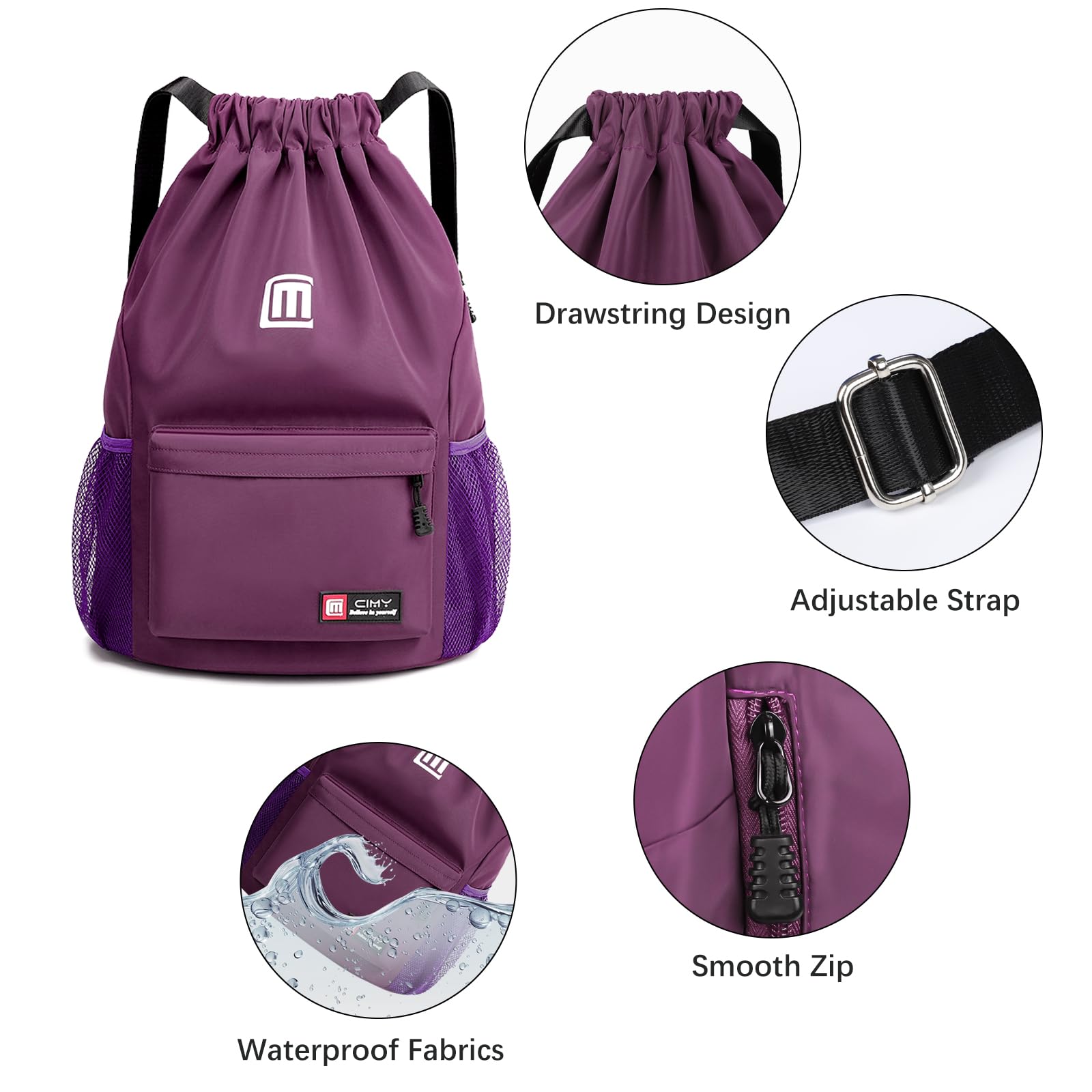 Sarsumir Borsa con Coulisse Sacca Sportiva, Impermeabile Sacchetta Sportiva Grande capacità Zaino con Coulisse Sacca Zaino per Uomo Donna