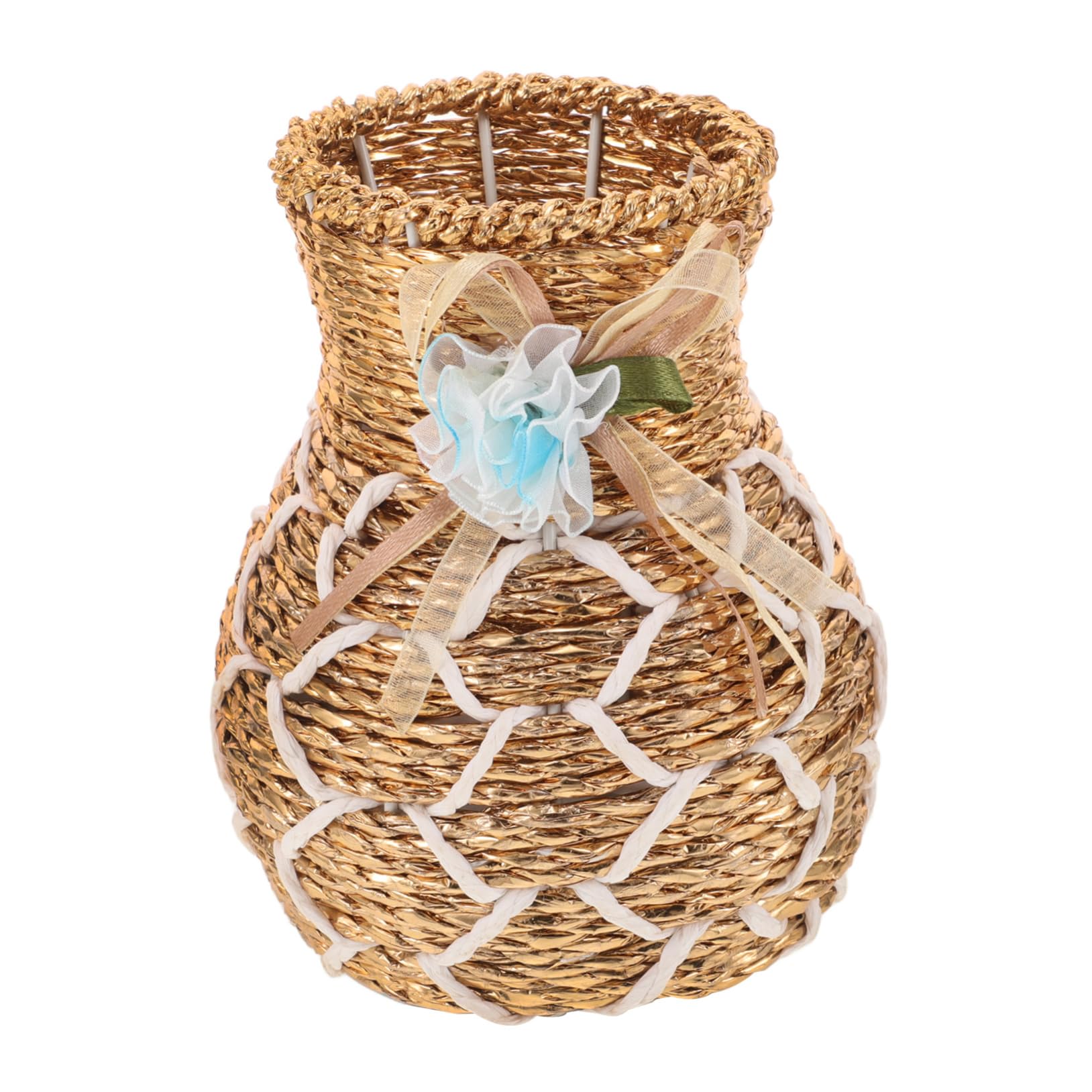 iplusmile Jarrón Rústico de Ratán Sintético Marrón para Flores Secas Cesta Tejida Pastoral Ligera Decoración Elegante para Centro de Mesa y Arreglos