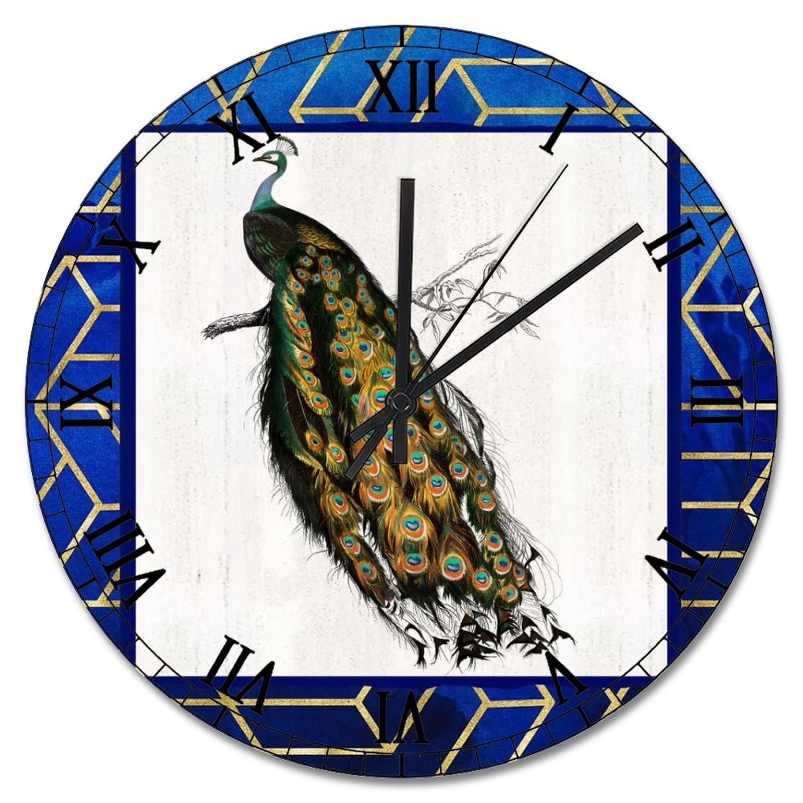 Horloge murale paon oiseaux fleurs style asiatique vintage à piles 38 cm
