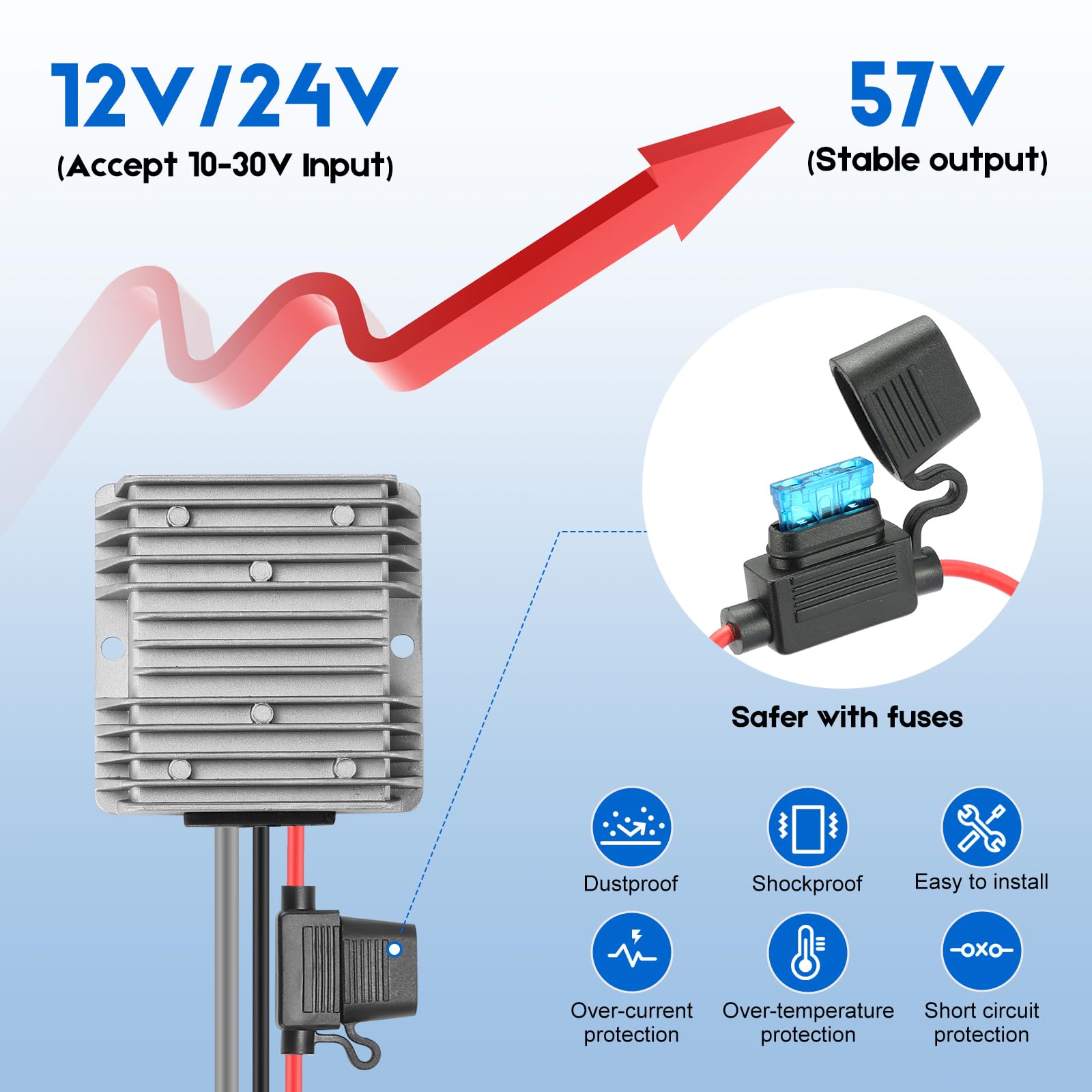 Kit di conversione Starlink Gen 3 12V/24V, Convertitore passante DC 12V a 57V 4,5A per Starlink Gen 3 Router, Convertitore boost 12V IP68 impermeabile per esterno, golf cart, RV, ecc
