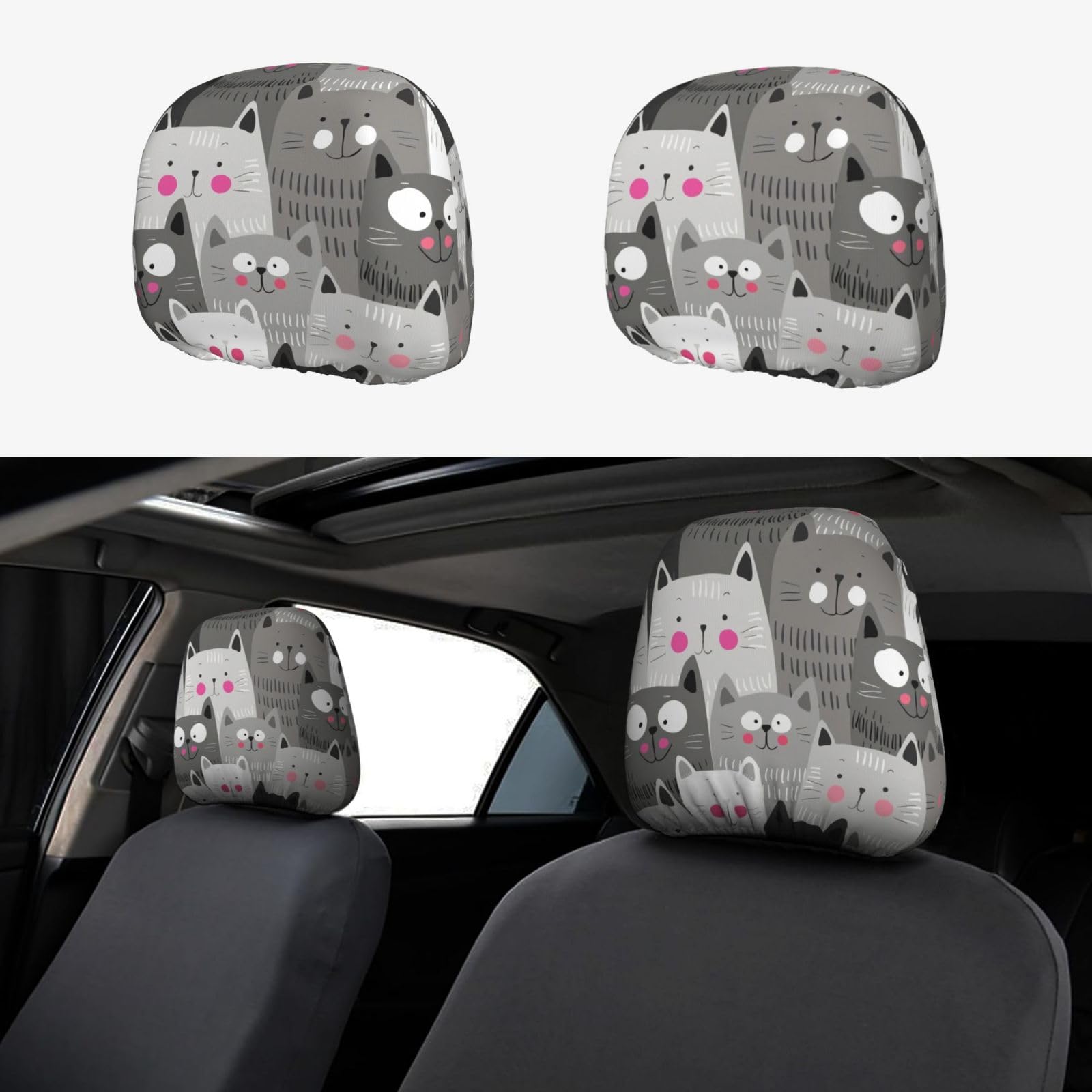 Cat Pattern Universal Car Headrest Cover Soft Car Seat Head Rest Cover Accessories Protector Fabric Head Rest Coverings — view 9