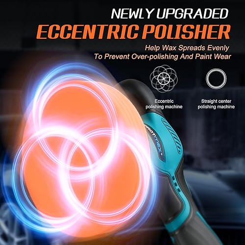 Miniatura 3 de Pulidora inalámbrica de automóvil con 2 baterías de 2000 mAh, 21 V, kit de pulidora y enceradora de 6 pulgadas, con 18 accesorios adicionales y 6