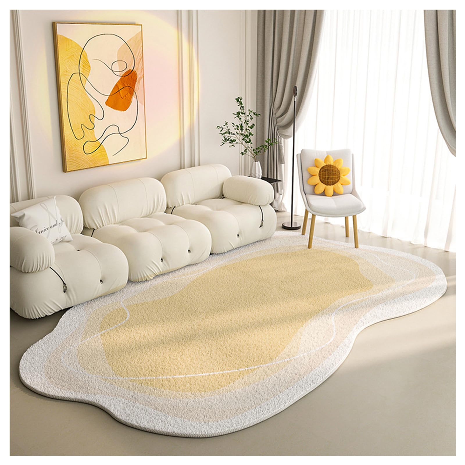 Tapis moderne jaune clair 120x200 en imitation cachemire pour salon et chambre