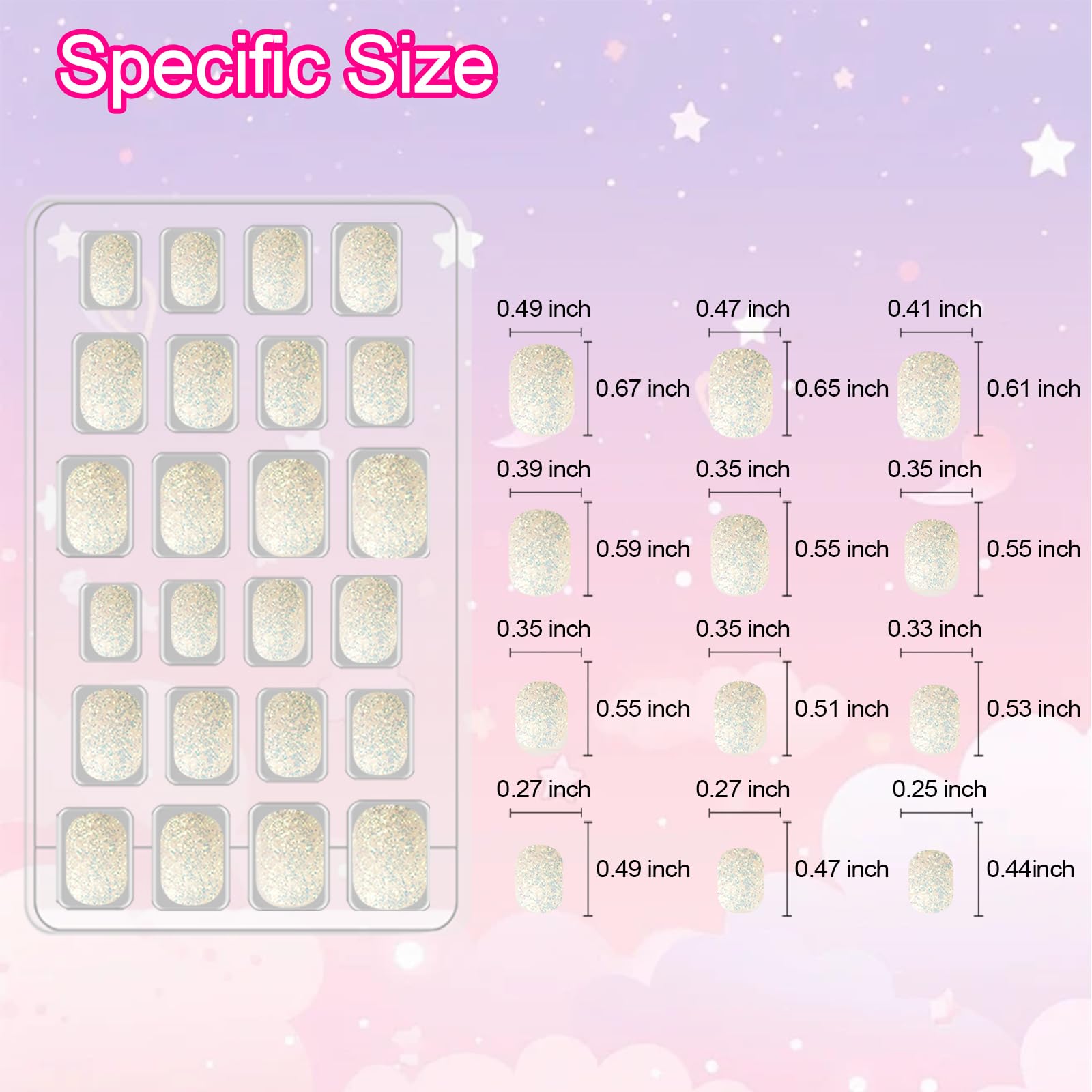 Allstarry 72pcs 3 pack Children Nails Press on Pre-glue Full Cover Glitter Press on Nails Shimmer Nail Short False Nail Kits Lovely Gift for Children Little Girls Nail Art - Shimmer Glitter