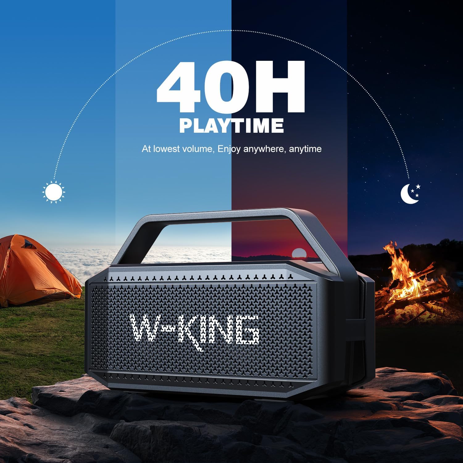 W-KING Bluetooth Speaker, 80W PEAK IPX6 Waterproof Loud Portable Bluetooth Speaker Wireless with 2 Full-Range Drivers/Rich Bass,2 Pairing/40H/U-Disk/TF Card/AUX/EQ, Party Boombox Outdoor Large Speaker