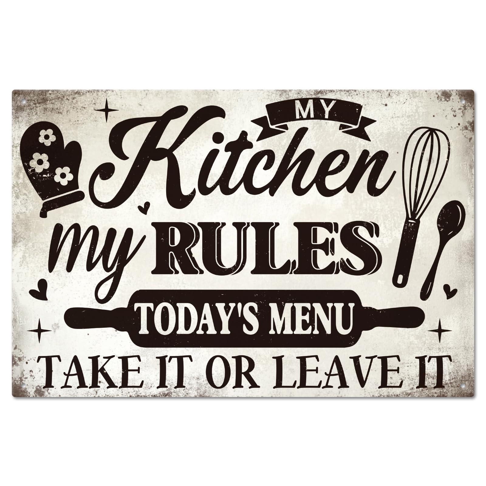 Vintage My Kitchen My Rules Metal Tin Sign 16x24 Inch