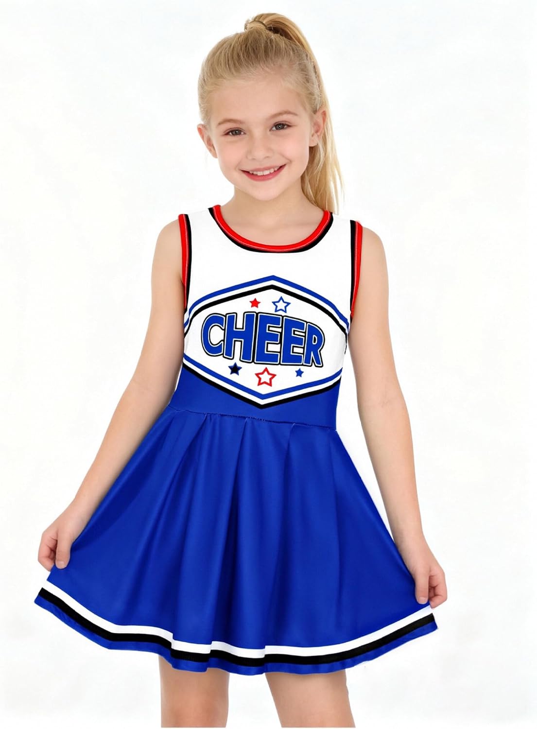 Girls Sleeveless Cheer Leader Dress A Line Cheer Print Uniform School Festival