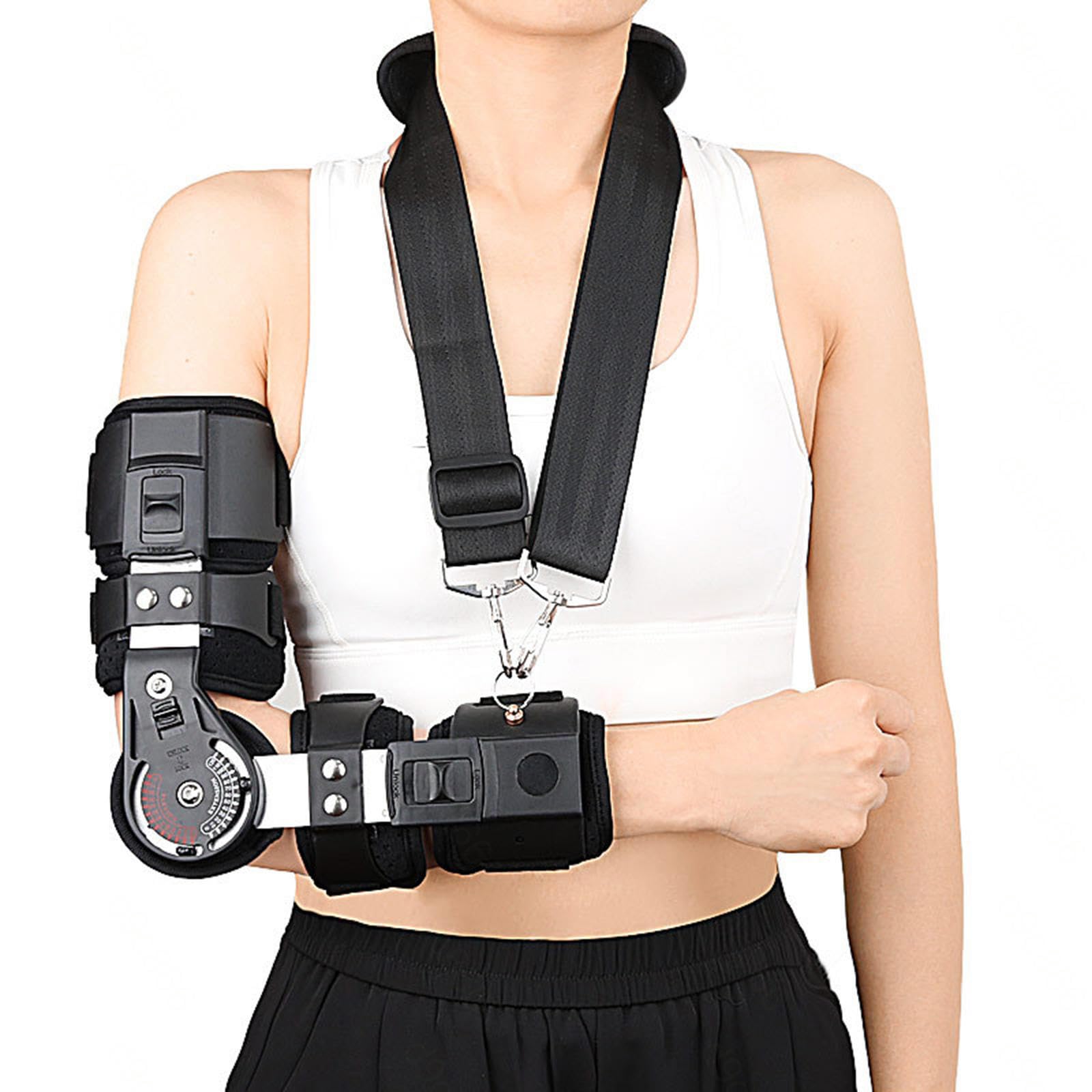 Tutori per gomito con cerniera, Supporto for il recupero dalle lesioni del braccio dell'immobilizzatore con stecca for gomito regolabile post-operatoria(Left)
