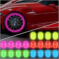Vista 12 de 20 tapones fluorescentes para válvulas de neumáticos, tapones luminosos para válvula de aire de rueda de automóvil, accesorios de decoración