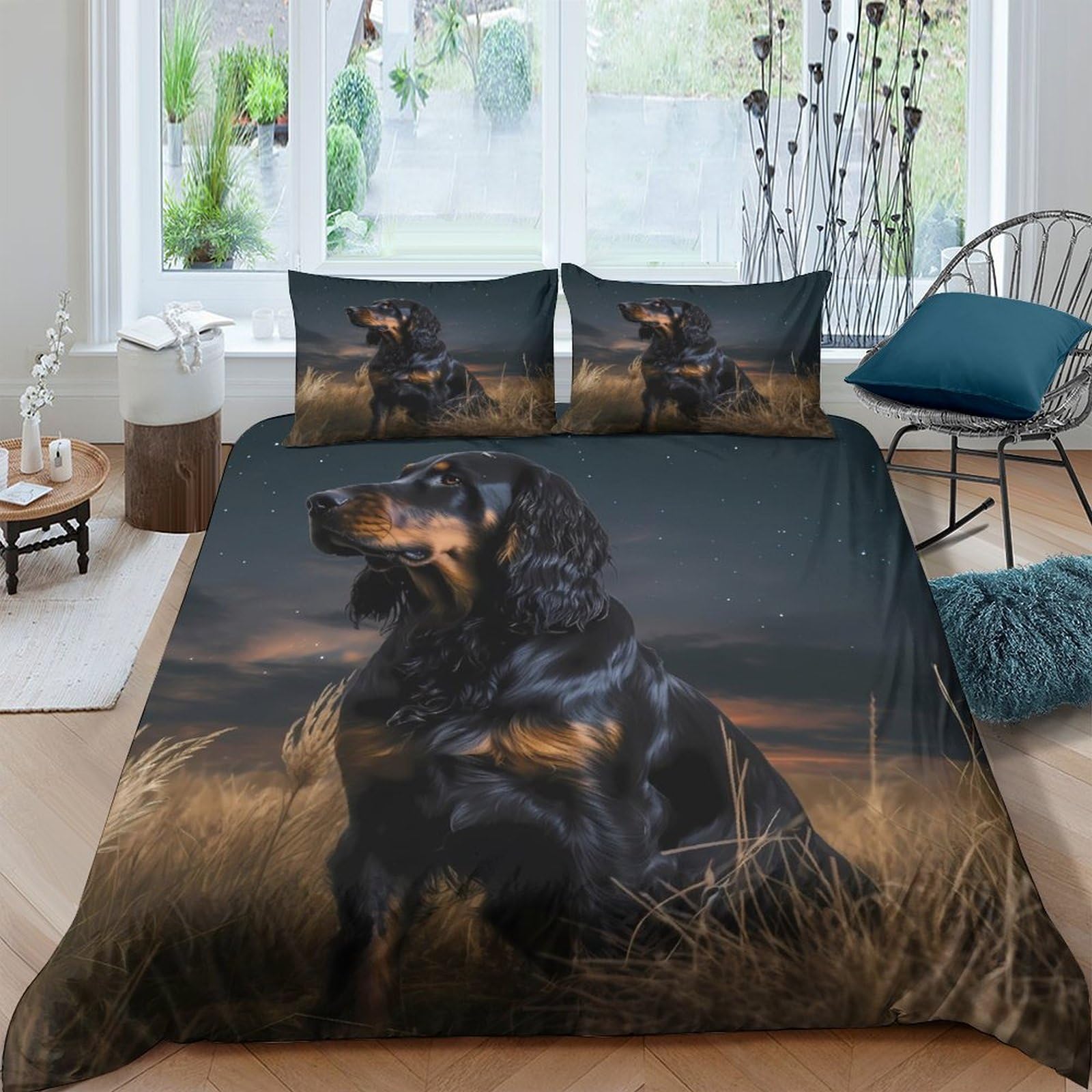 Ctjqhvkz Style-5 3D Printed Black Rottweiler Dog Fitted Sheet Microfiber Soft Animal Sunset Bed Cover For Bedroom Guest Room Decor Single（135X200cm）