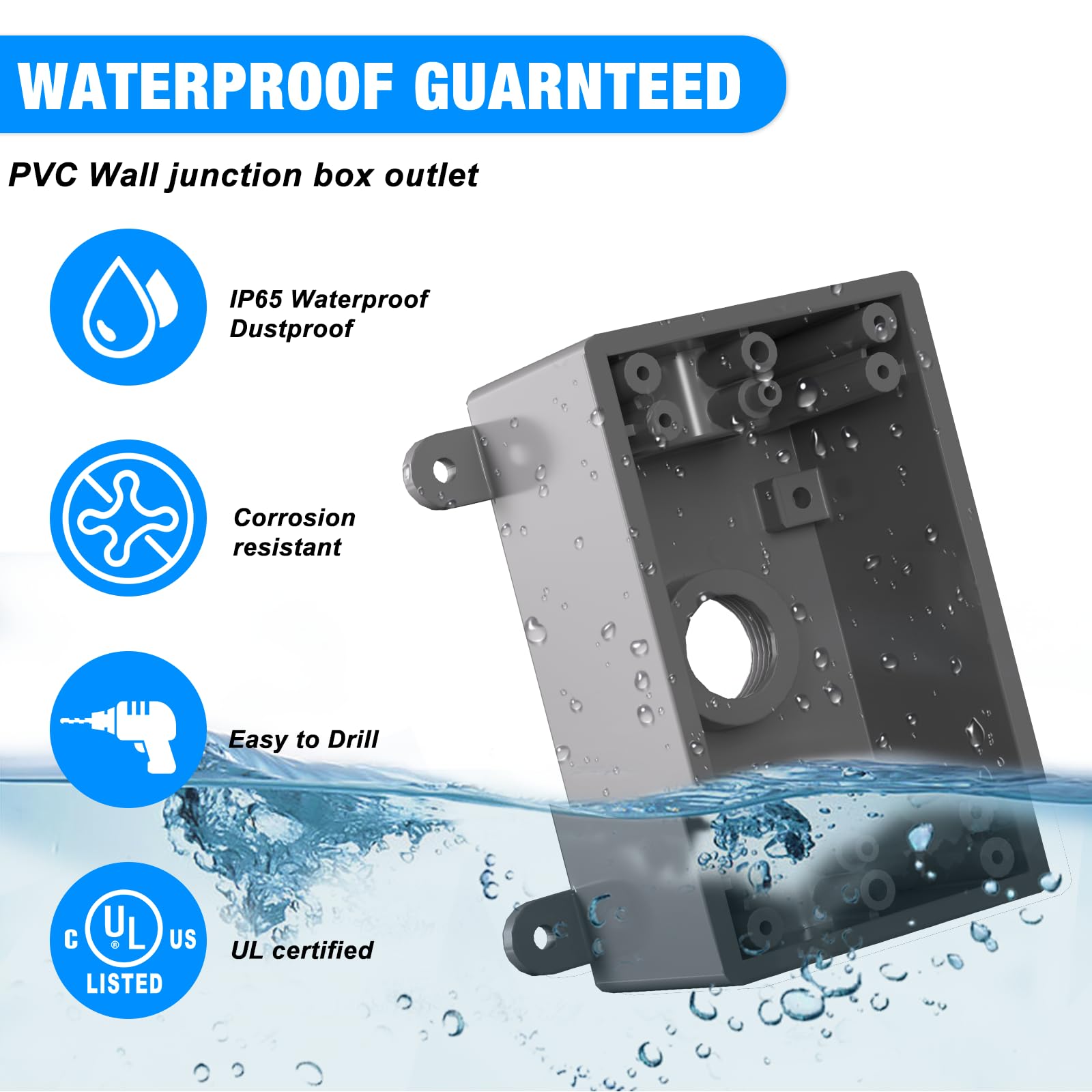 Single-Gang Weatherproof Electrical Outdoor Box, Suitable 1/2-Inch or 3/4-Inch Electrical Conduit Switch/Outlet Box, UL Listed, Junction Box Outlet, 2 Pack, Gray — Amazon image 3