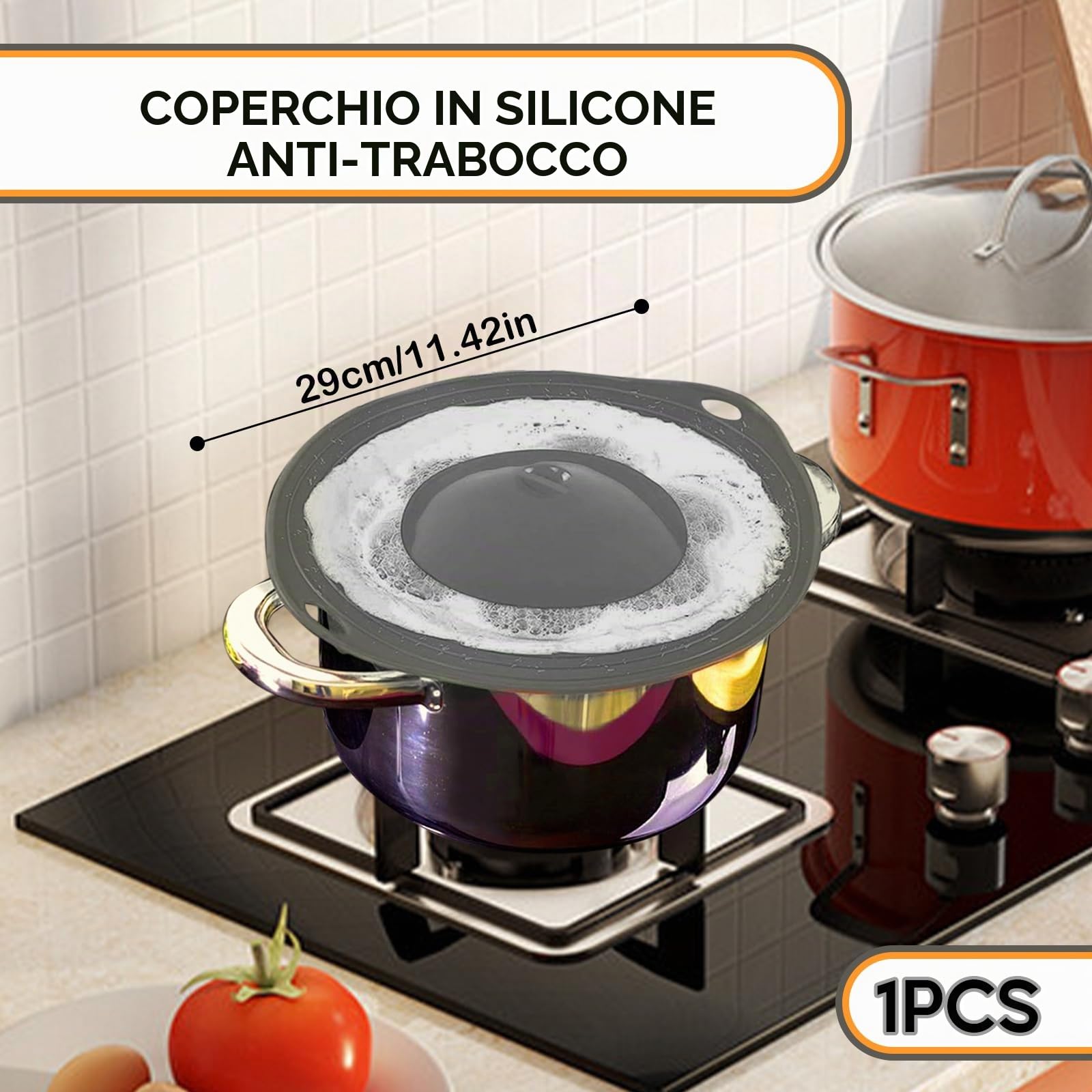 Paraschizzi In Silicone - Coperchio Estensibile Alimentare Universale per Cucina Anti Trabocco, Protezione Dal Traboccamento Culinario, 29 cm