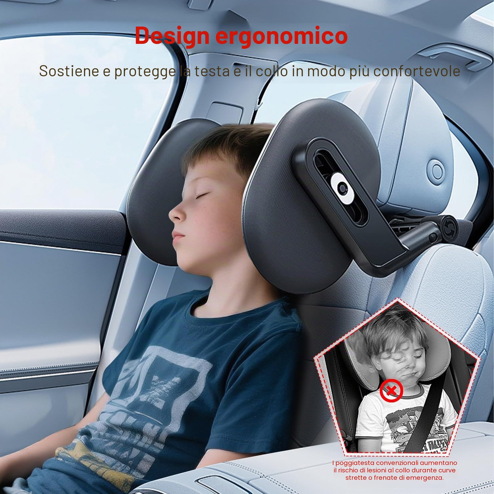 Poggiatesta per Auto per Bambini, 2025 Nuovo Aggiornamento Supporto per il Collo per Auto, Rotazione a 360° Regolabile Poggiatesta per Auto per Bambini e Adulti, Cuscino per Poggiatesta per Auto in