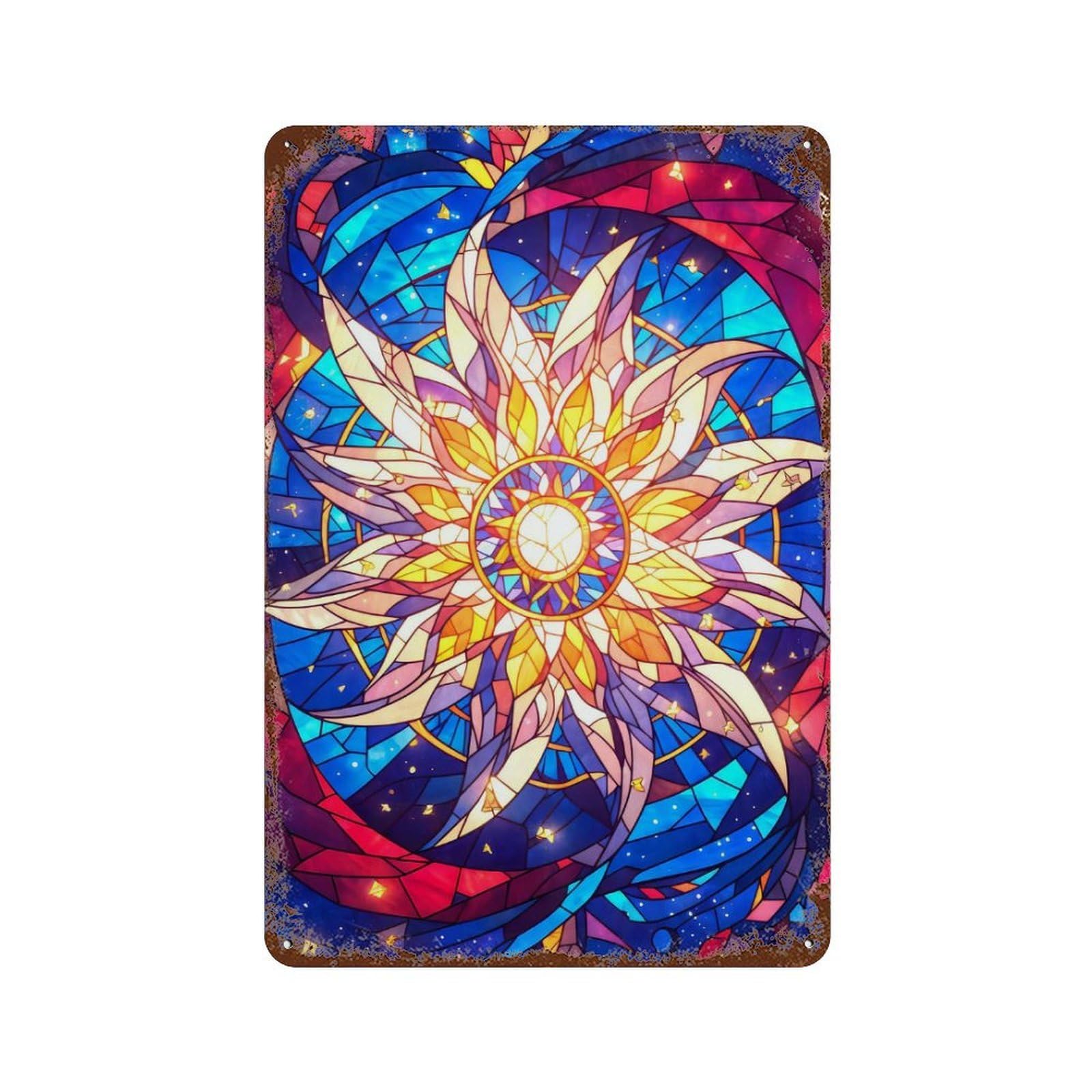 Radiant Sunburst Rustic Tin Plaque 11.8"x7.9", Ideal for Patio, Garden Room And Bar Decor
