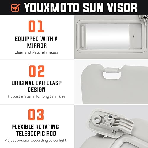 Miniatura 3 de Youxmoto Visera parasol lado izquierdo del conductor para Mazda 3 2010 2011 2012 2013, gris reemplaza # BBM2-69-320C-75, con espejo de tocador