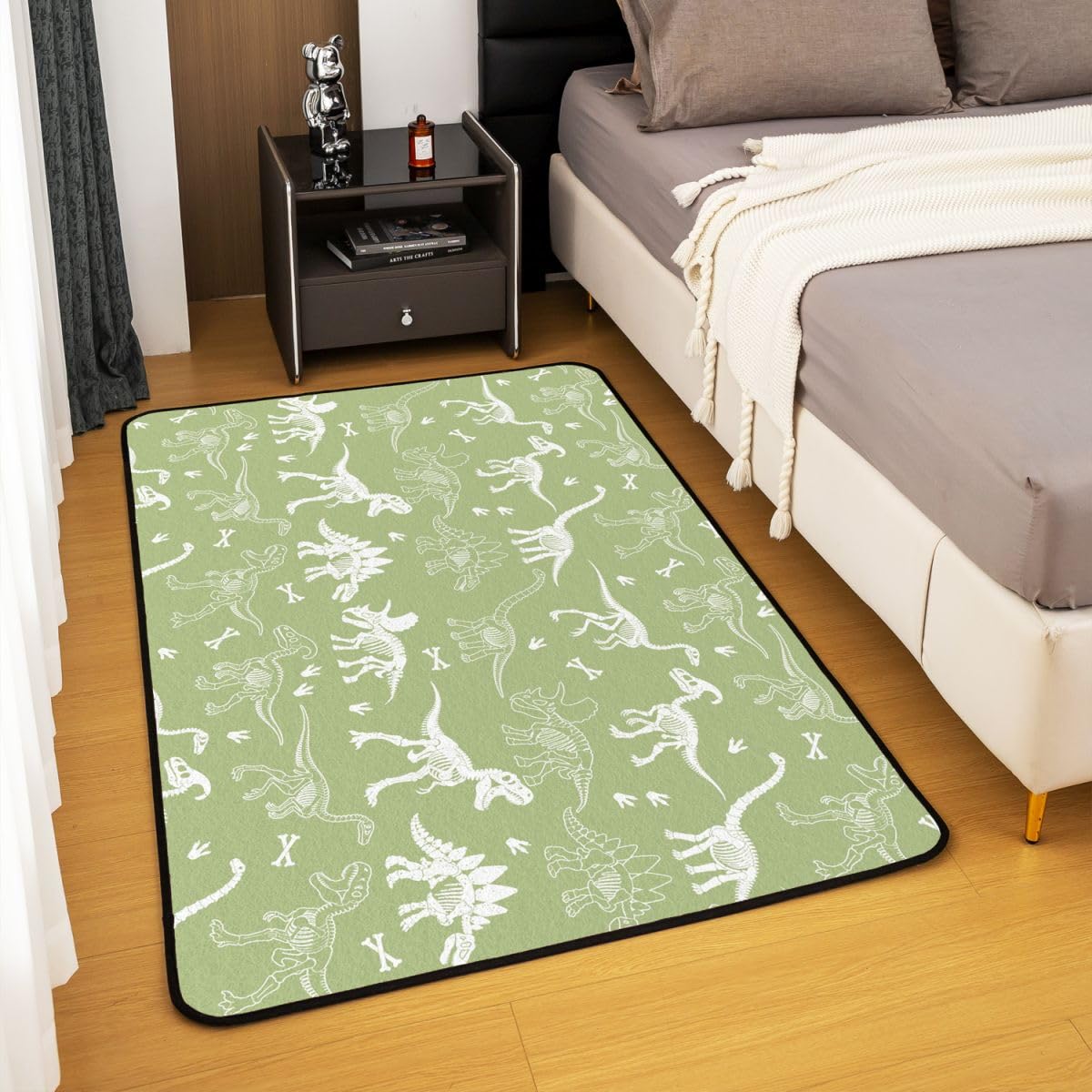 Dinosaurier Teppich 100x150cm Grün Weiß Süß Dino Modern Teppich Dinosaurier Lover's Geschenk Wohnzimmerteppich Dschungel Tier Küchenteppich Weich Waschbar