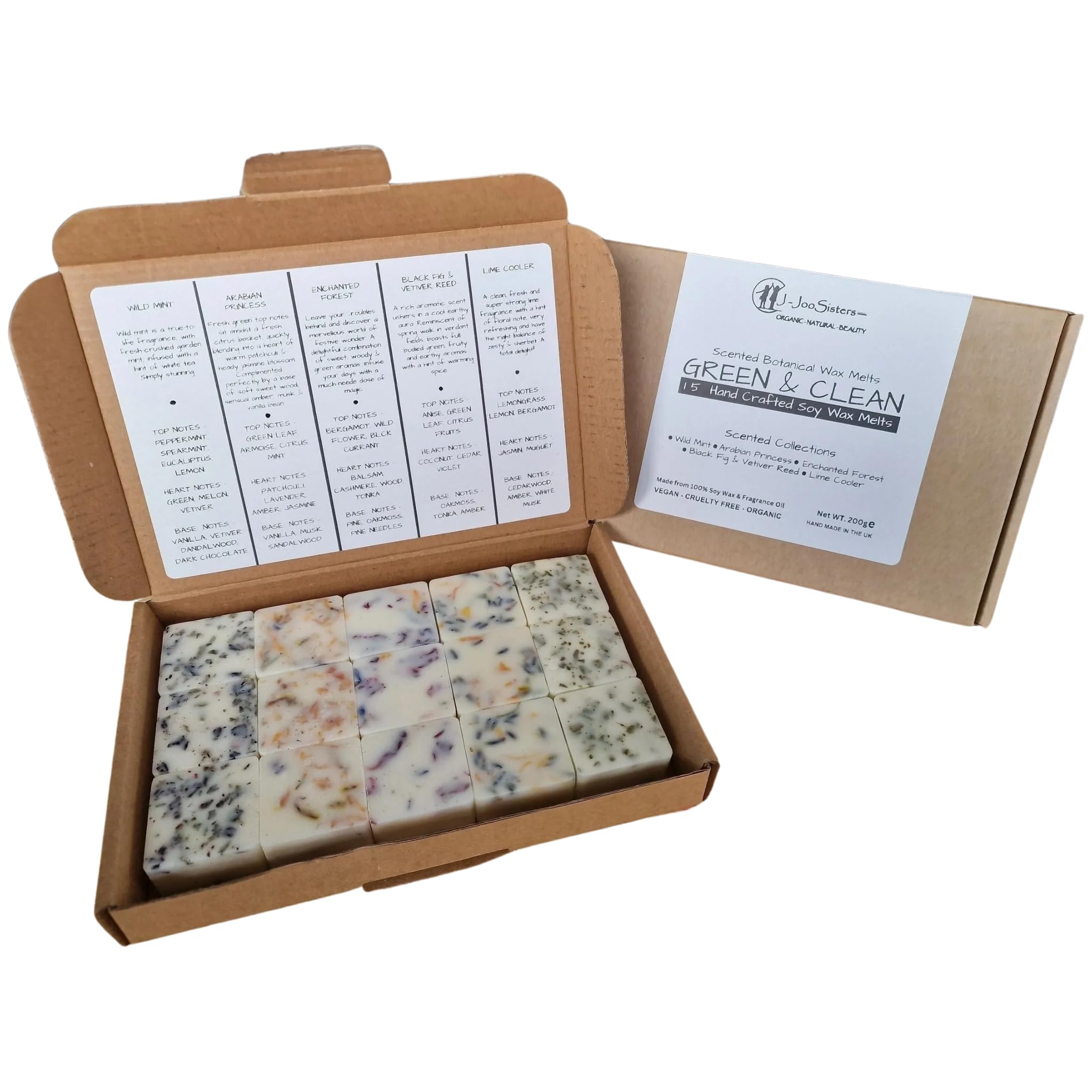 Green & Clean, Highly Scented Botanical Wax Melts Collections (15 x 13.5g Hand Crafted), Vegan Friendly & Cruelty Free