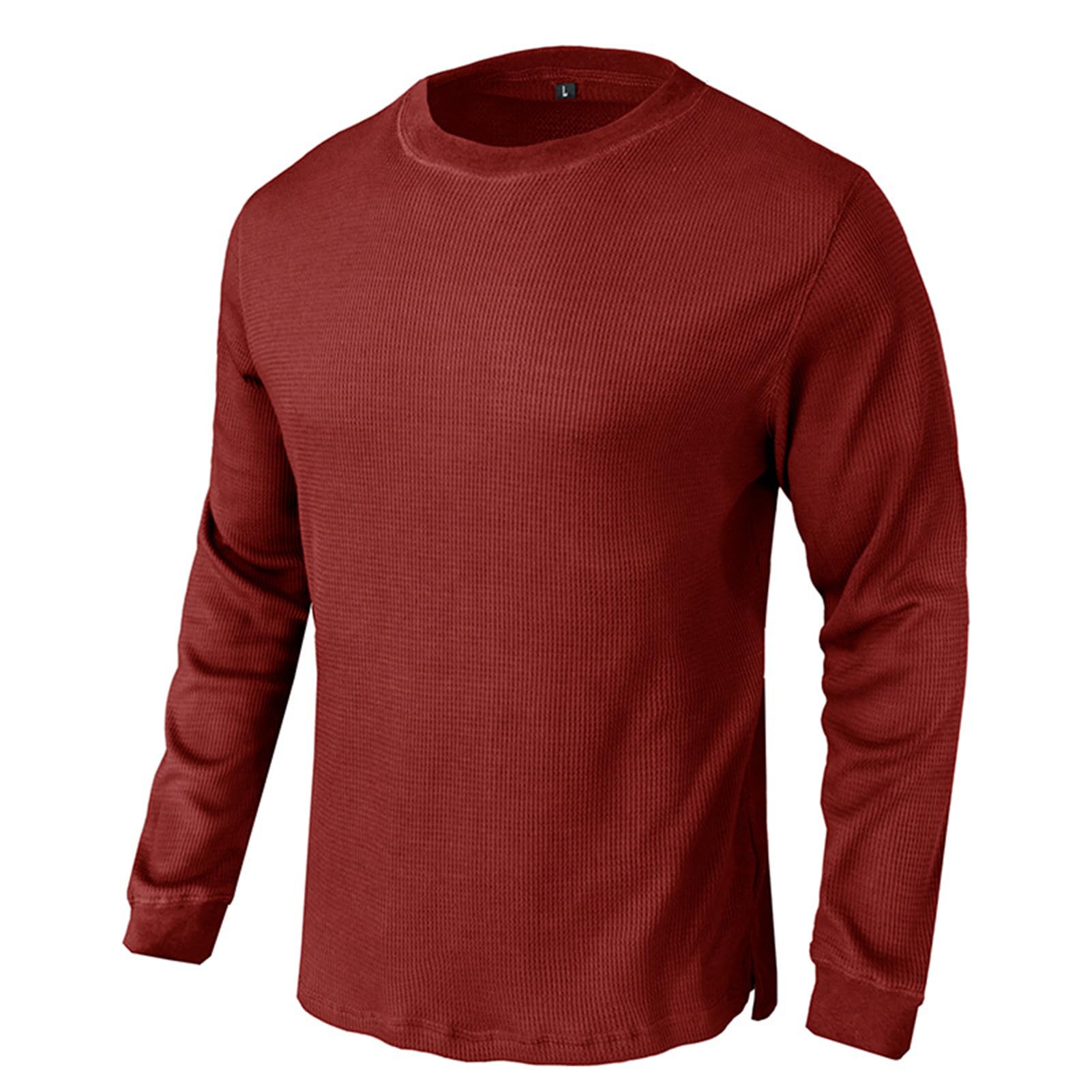 Camisas de manga larga para hombre, ropa interior térmica, cuello redondo, manga larga, informal, con textura