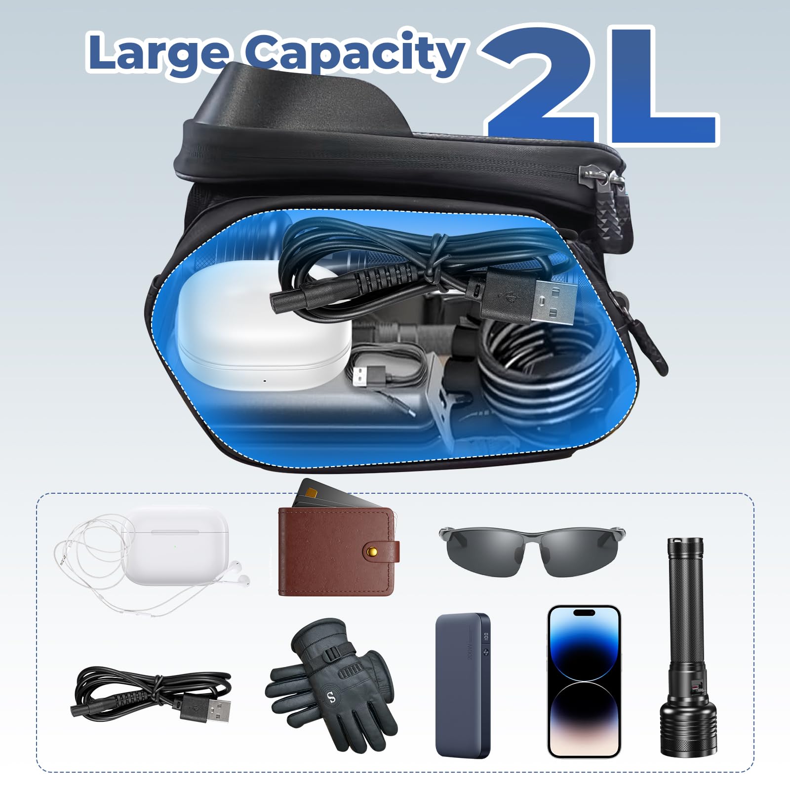 Borsa Telaio Bici Impermeabil, 2L Capacità Borsa Cellulare Manubrio Biciclette, con Touch Screen in TPU per Smartphone Fino a 7" per Bicicletta Elettrica, MTB