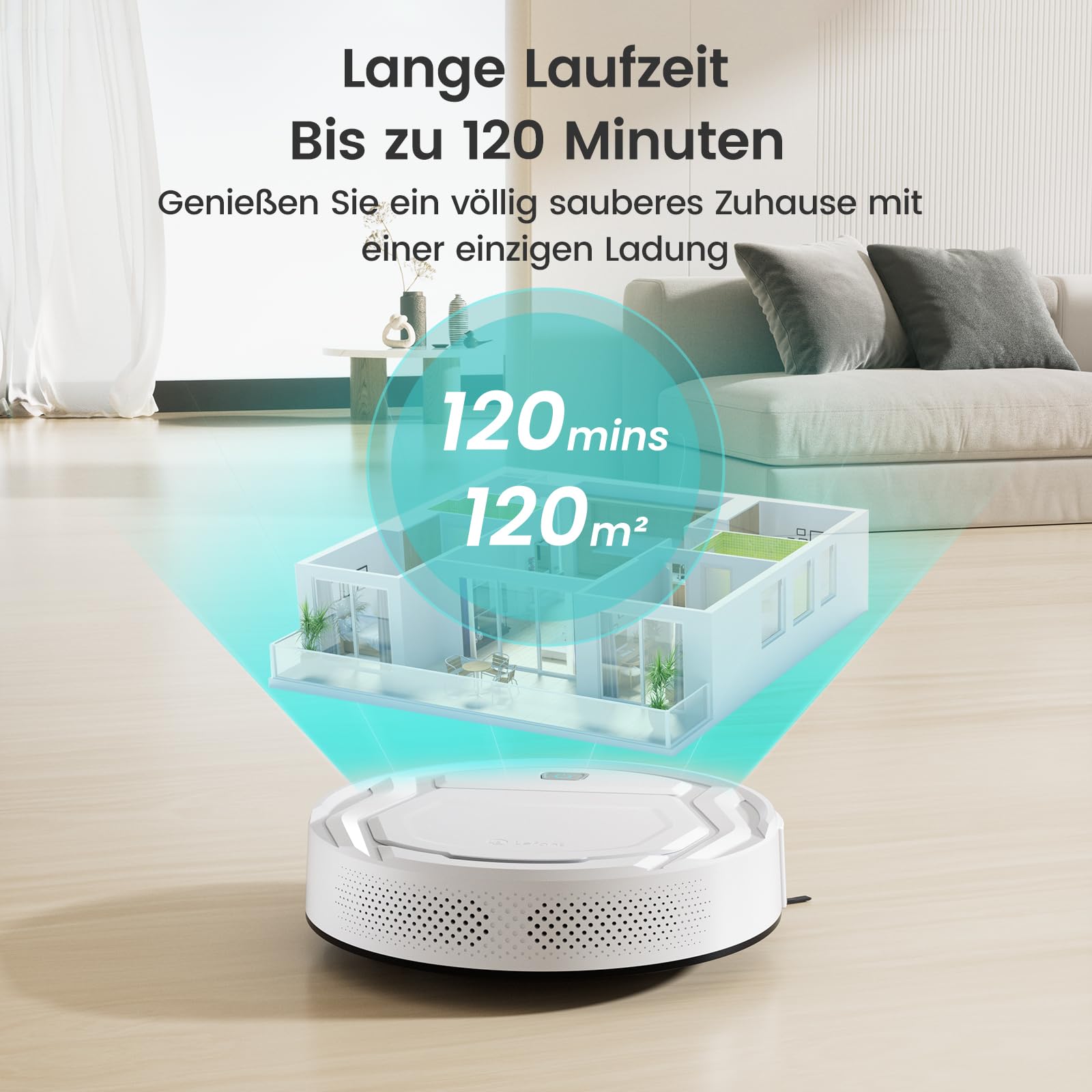 Lefant Saugroboter 2200 Pa, Klein Staubsauger Roboter, 120 Minuten, App-Gesteuert, Geräuscharmer Betrieb, Kompatibel mit Alexa, Anti-Verwicklungs-Absaugdüse, Ideal für Tierhaare & Hartböden