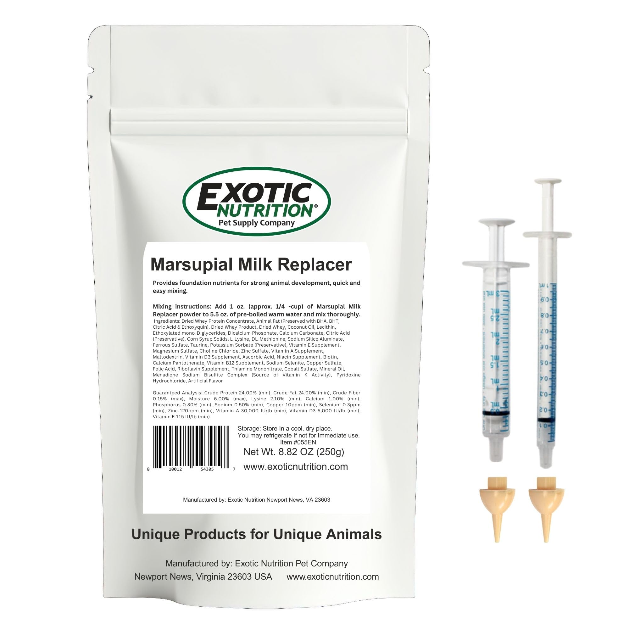 Exotic Nutrition Sugar Glider Joey Nursing Set - Milk Replacer Formula & Feeding Syringes for Baby Gliders