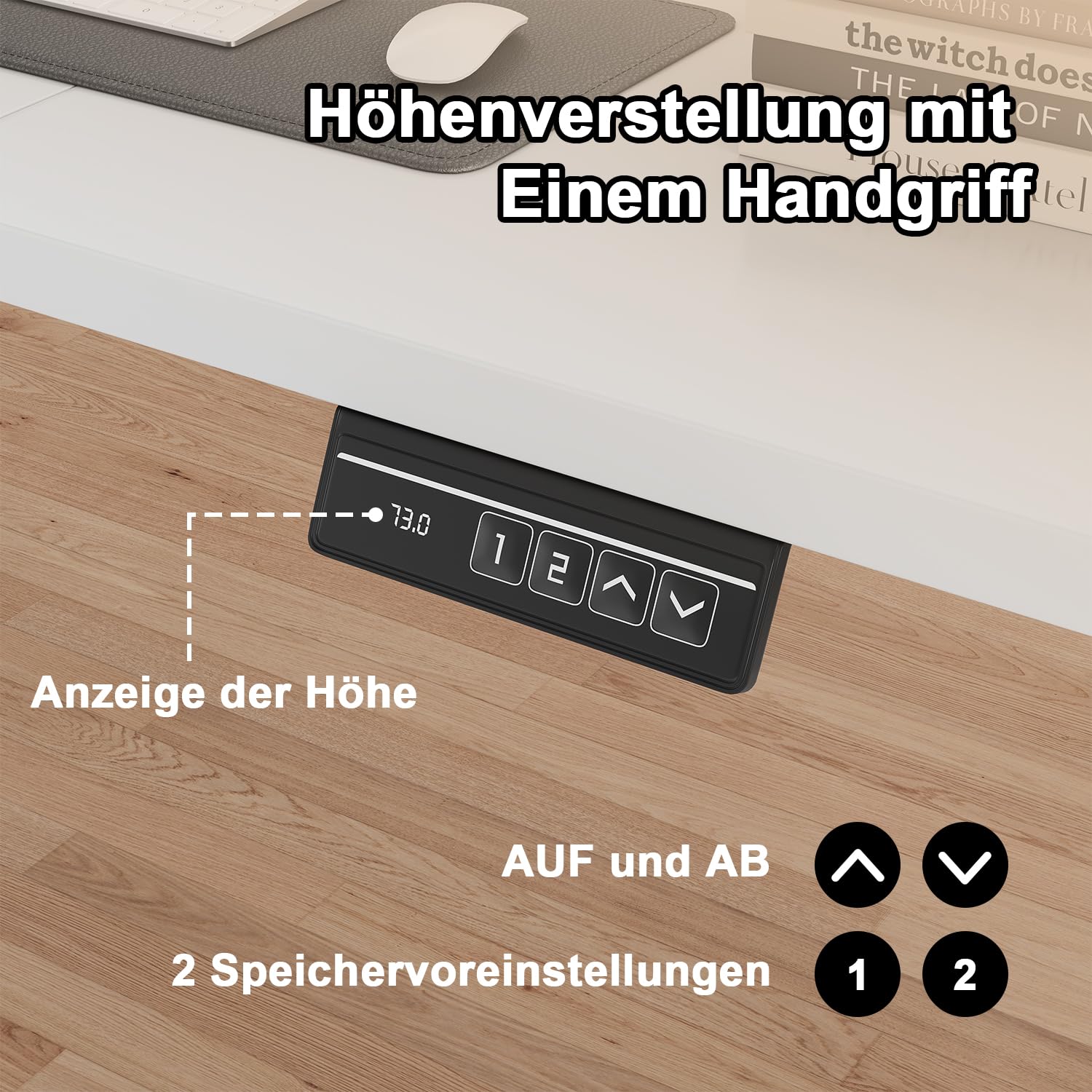 JUMMICO 120 x 60 cm Höhenverstellbarer Schreibtisch mit Monitorständer, Schreibtisch Höhenverstellbar Elektrisch mit Flexiblem Regal, Steh-Sitz Tisch, Bürotisch Stehschreibtisch, Weiß