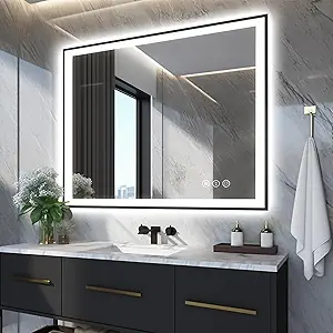 40x32 LED Bathroom Mirrors for Wall -Black Aluminum Framed (Front and Backlit), Anti-Fog Vanity Mirror With Lights,Stepless Dimmable Lighted Mirror,3 Colors Smart Mirror(Horizontal/Vertical)