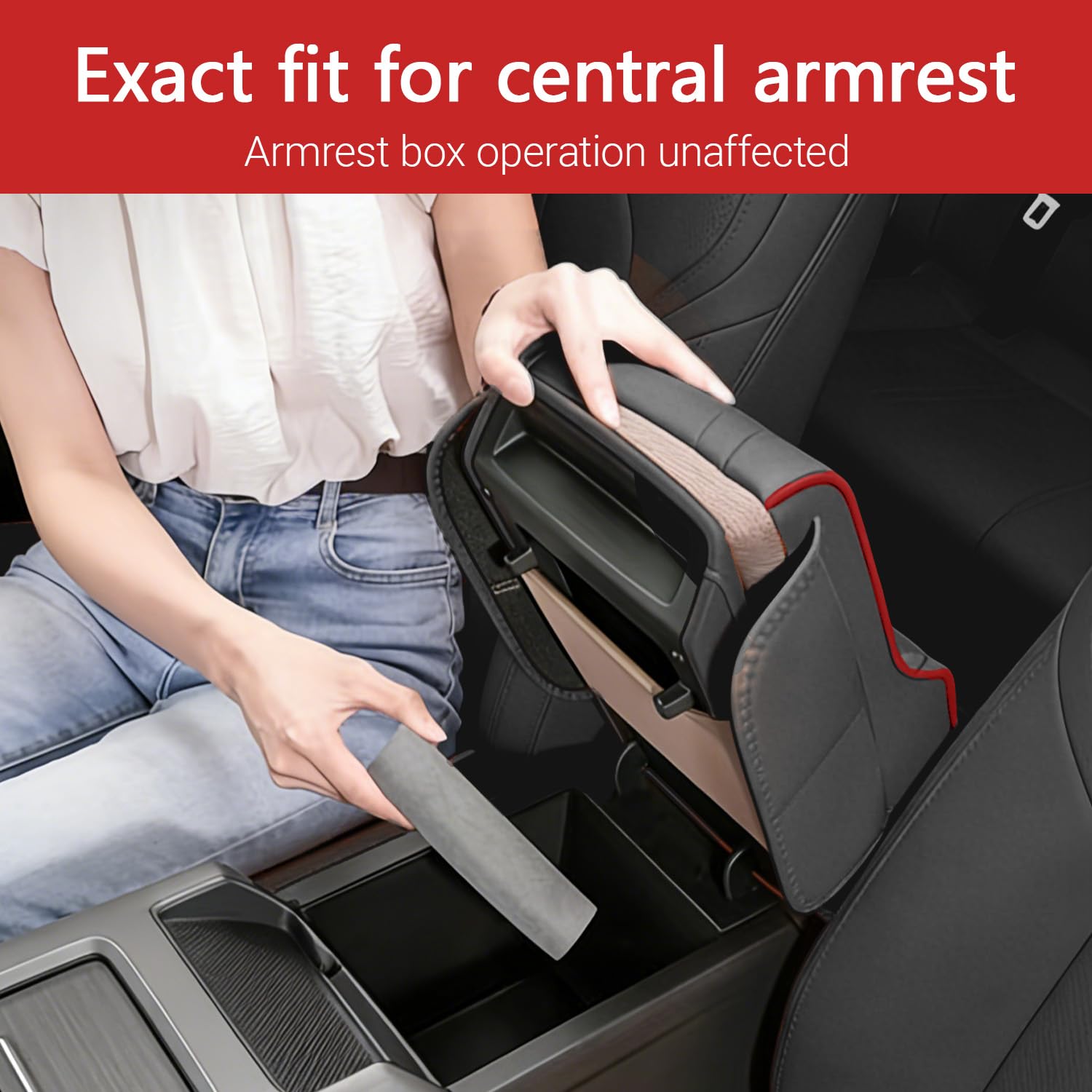 Copertura per console centrale dell'auto, in pelle PU, con imbottitura in spugna ad alta elasticità con portabicchieri, 2 sacchetti per fazzoletti (caffè-B)