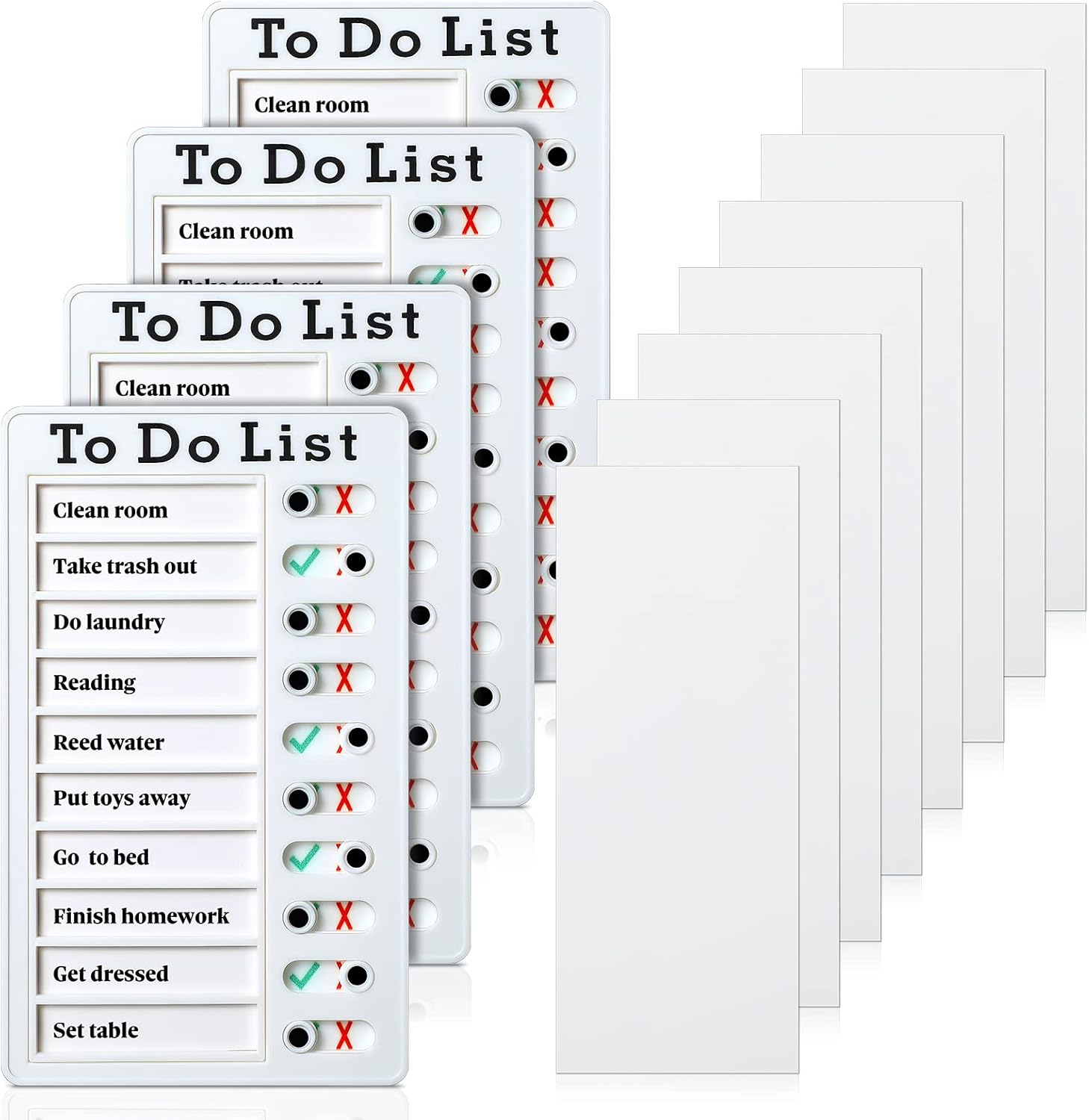 4 Pieces to Do List Memo Boards Plastic RV Checklist Board Detachable Message Board Checklist Slider Schedule Chore Chart Planning Boards with 8 Cardstock for Check Items Accessories (White)