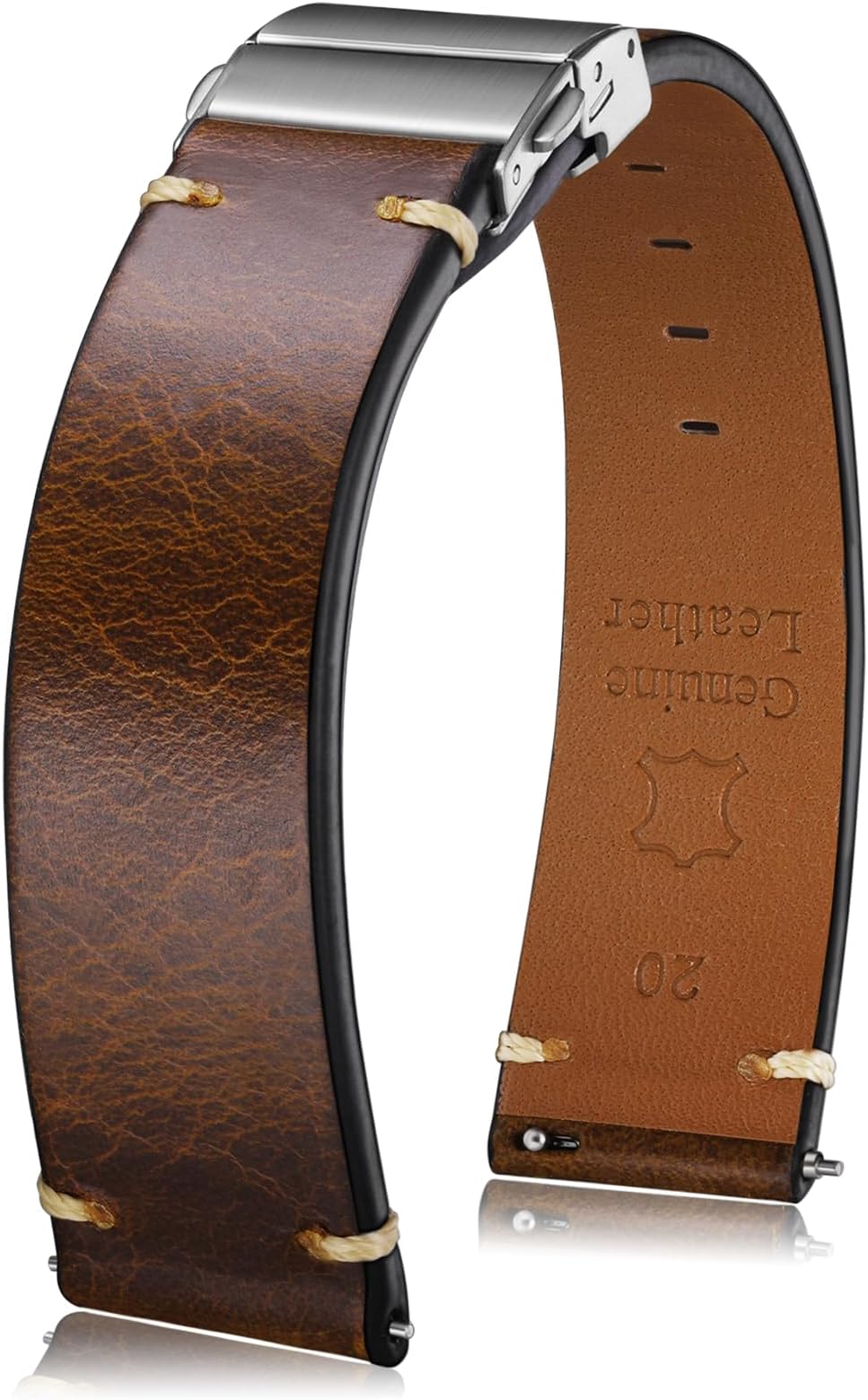 leather Watch Band Retro Oil Wax Leather,18mm 19mm 20mm 21mm 22mm Quick Release Foldover Clasp Watch Straps for Men and Women