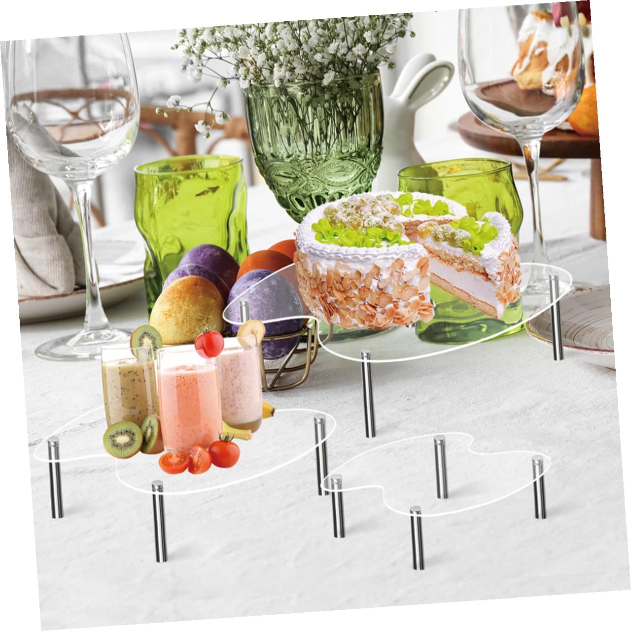 Vaguelly Acrylic Tiered Display Stand Set for Collectible Figures and Mini Cakes, Multi-layer Organizer Medium, Large Extra Large Sizes, Suitable for Storage and Party Dessert Table