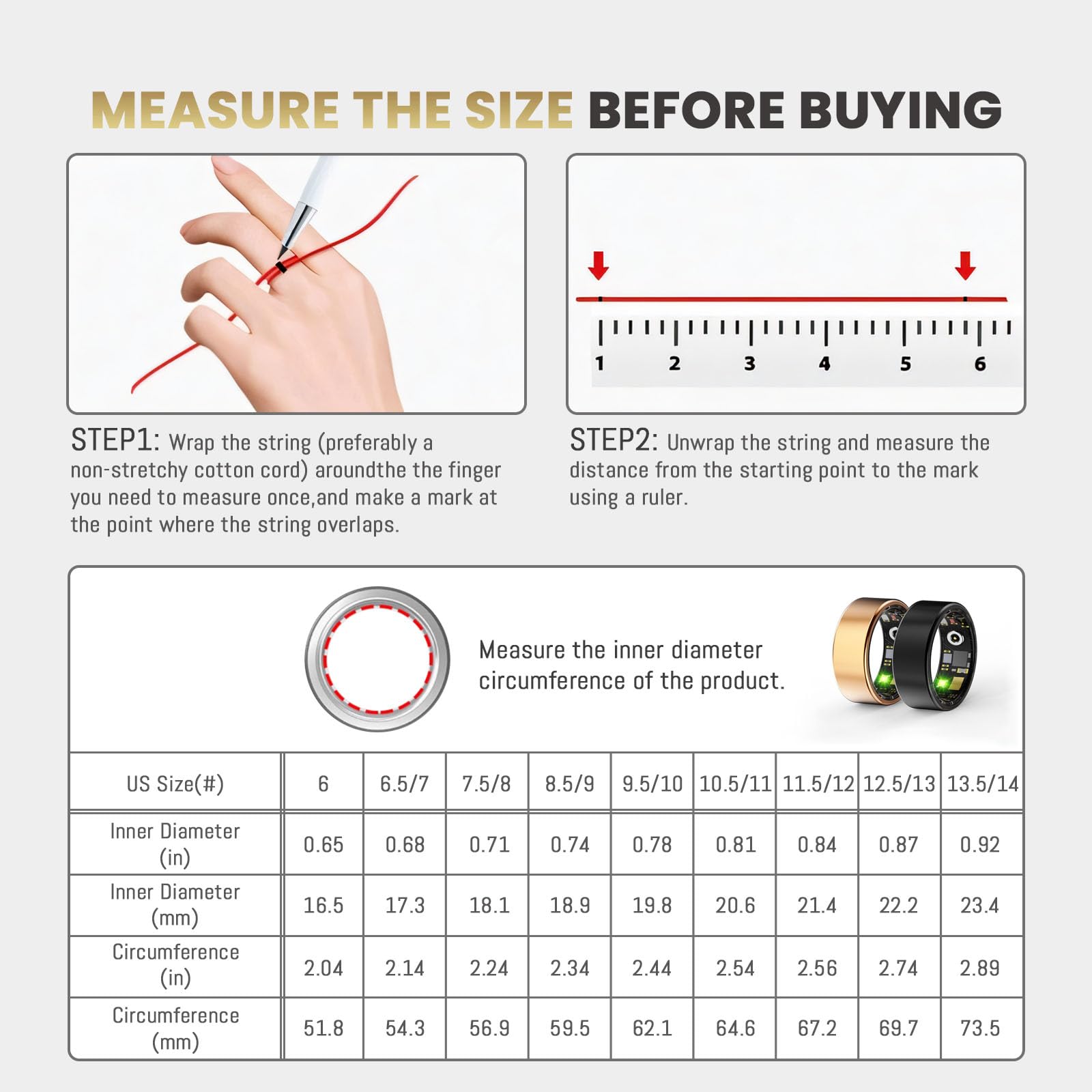 Smart Ring for Women Men, Health Fitness Tracker Ring, IP68 Waterproof Rings, Sleep Ring with Charging Case and Ring Protector, Remote Photography, Family Care, No App Fees (Silver, 8#)