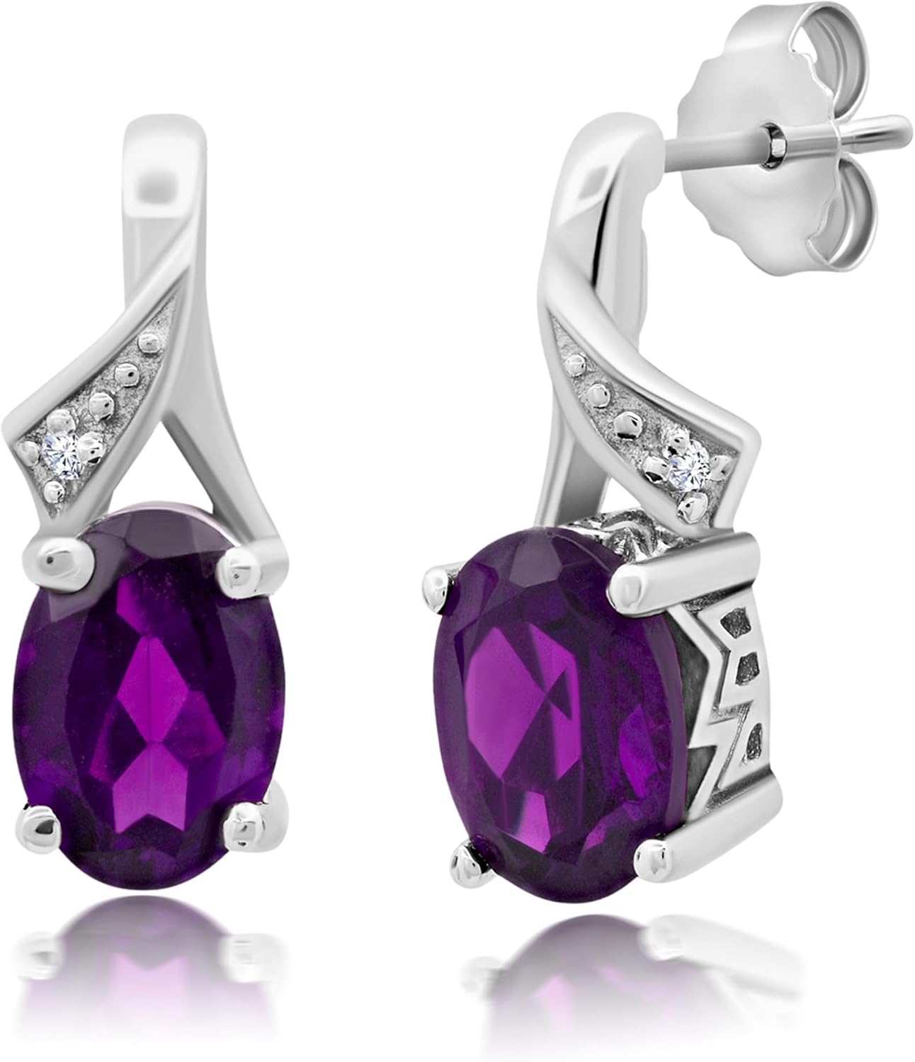 Oval Genuine Amethyst Drop Stud Earrings for Women in 925 Sterling Silver 7 x 5 mm February Birthstone Push Back by Nicole Miller Fine Jewelry