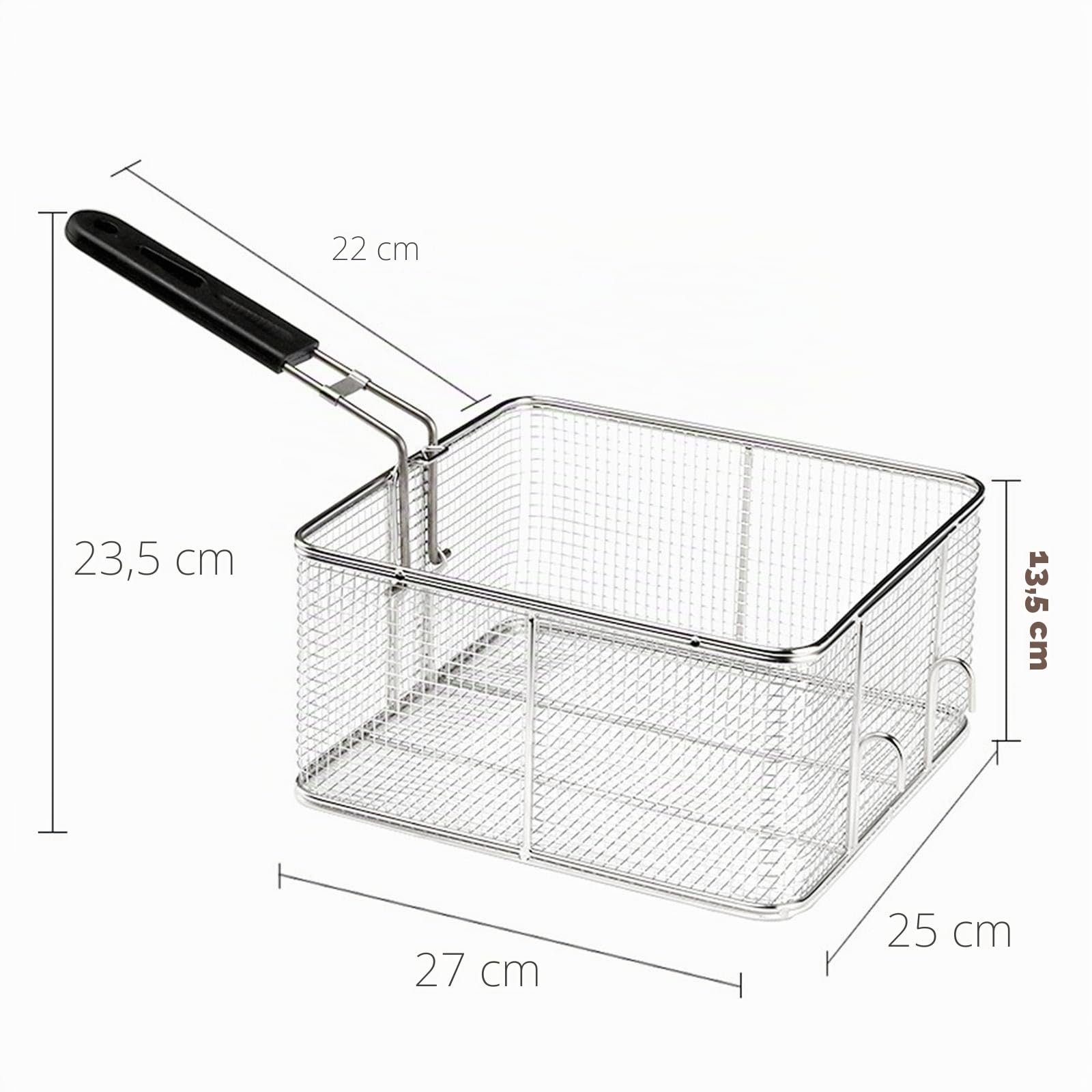 Küchensieb Edelstahl, poliertes Metall feinmaschig Frittierkorb mit verstärktem Griff, Frittierkorb, Siebsieb Frittierkorb zum Frittieren, Kochen, Grillen, Stil E