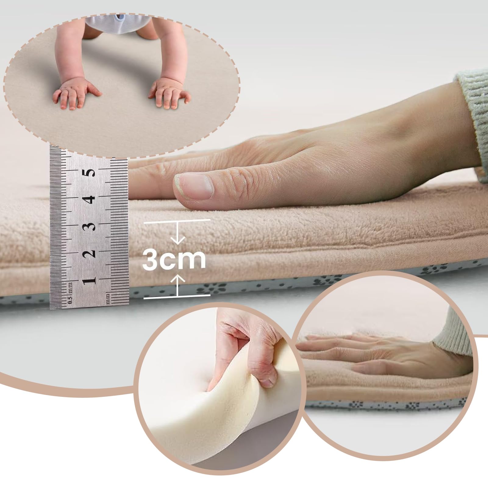 Tapis d'éveil et de Jeux Epais de 3 CM, Beb Tapis pour bébé Conception Antidérapante 50 x 80 cm Brun Clair Tatami Tapis pour la Chambre Bebe, Chambre d'enfants pour Filles et Garçons