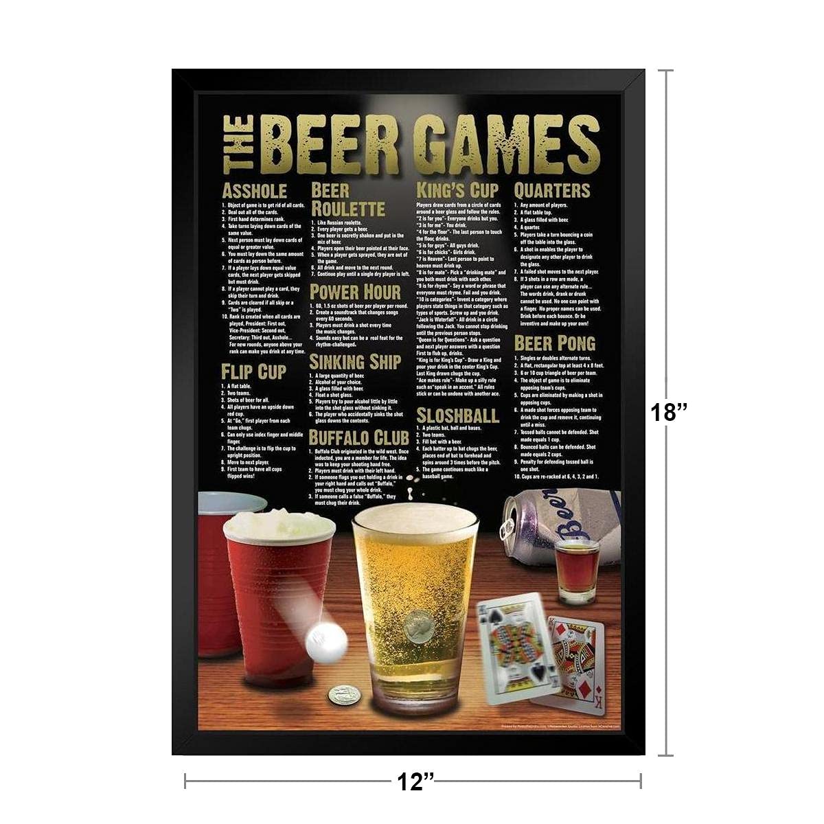 Amazon.com: The Beer Games Drinking Rules Chart College Party Sign Black  Wood Framed Art Poster 14x20: Posters & Prints