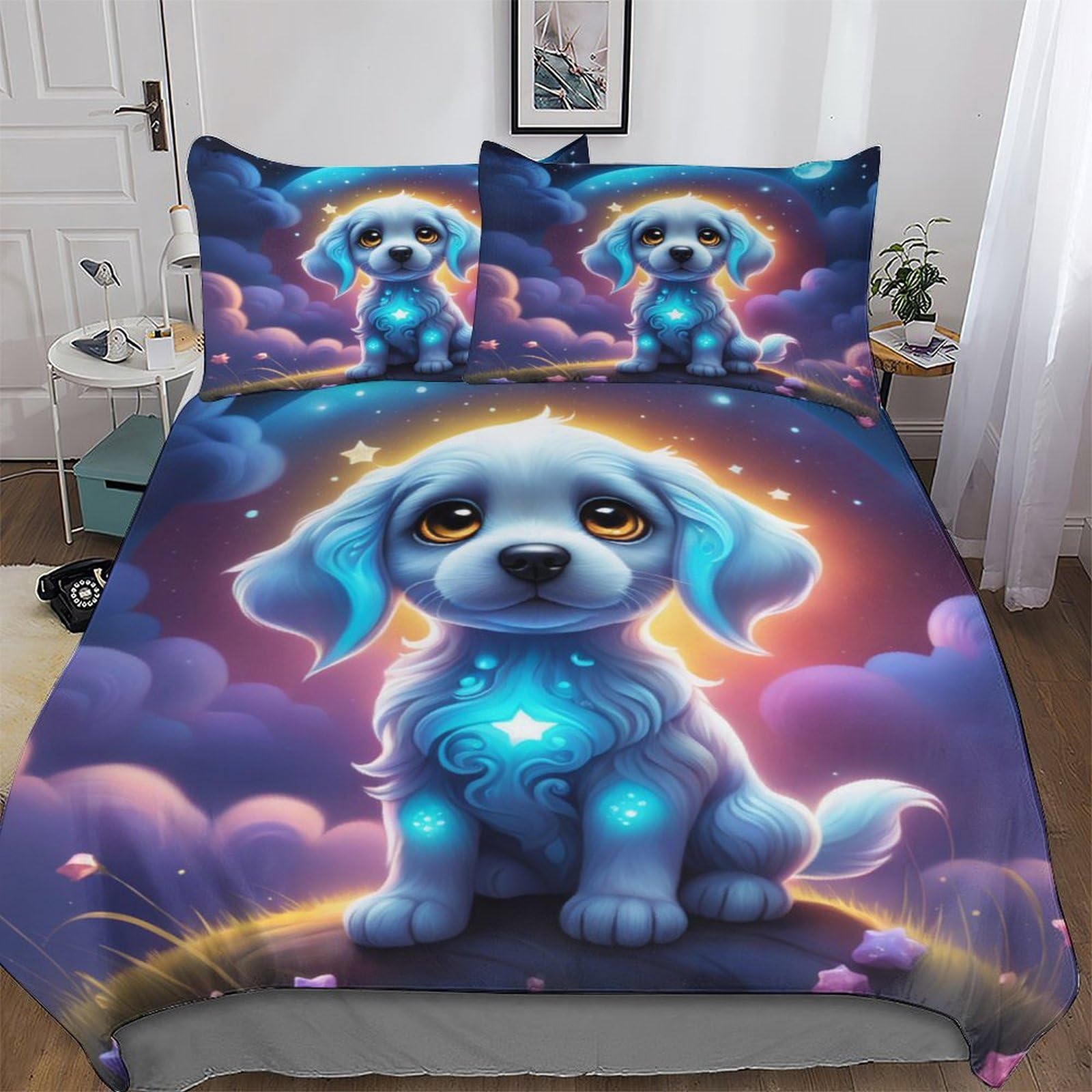 Cute Dog 3D Duvet Cover 2 Piece Soft Brushed Microfiber Quilt Cover Bedding Sets with Matching Pillowcases for Kids，Youth And Adult Comforter Cover Single (135x200cm)