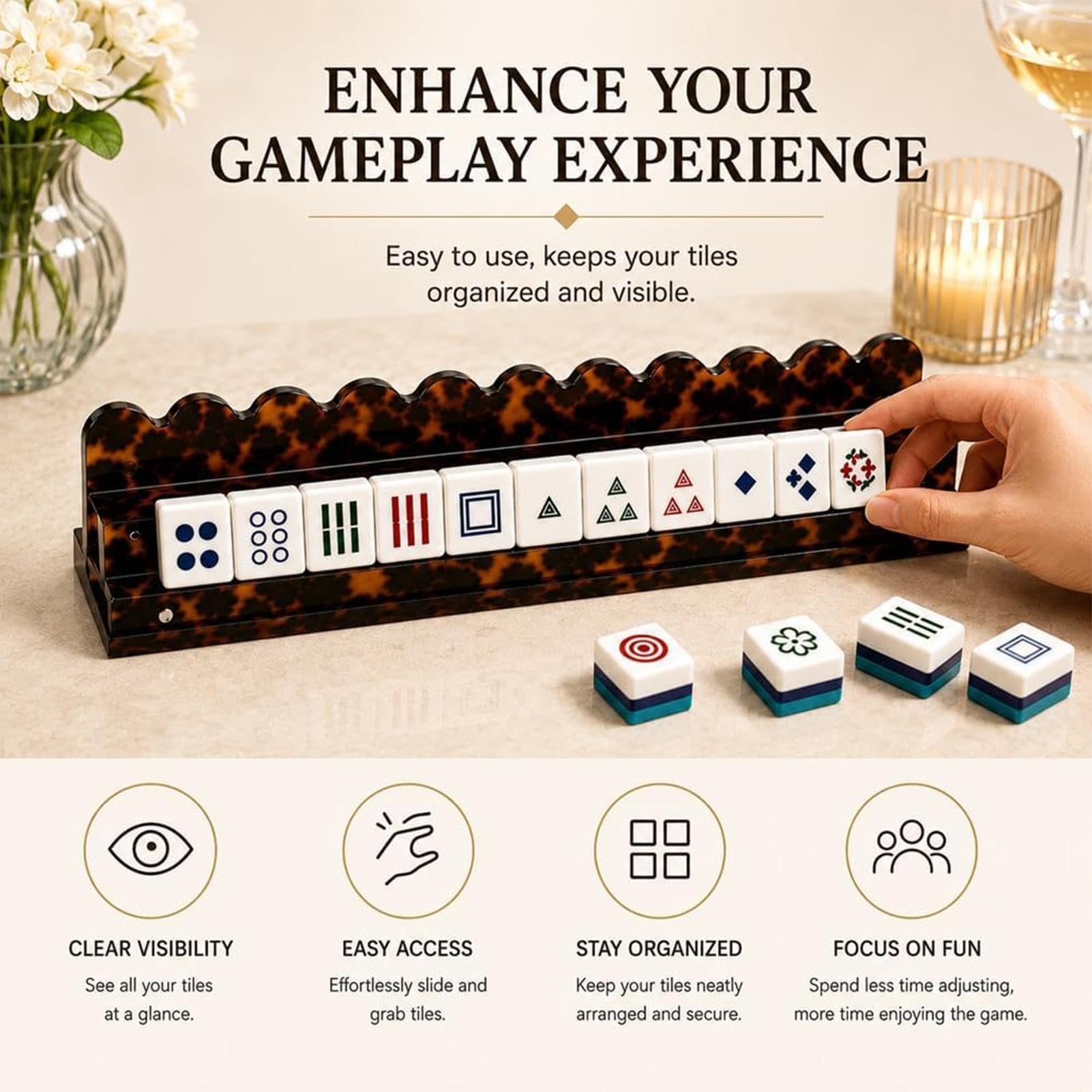Supporti per Mahjong con Pusher Magnetici 4 Pezzi Supporto In Acrilico