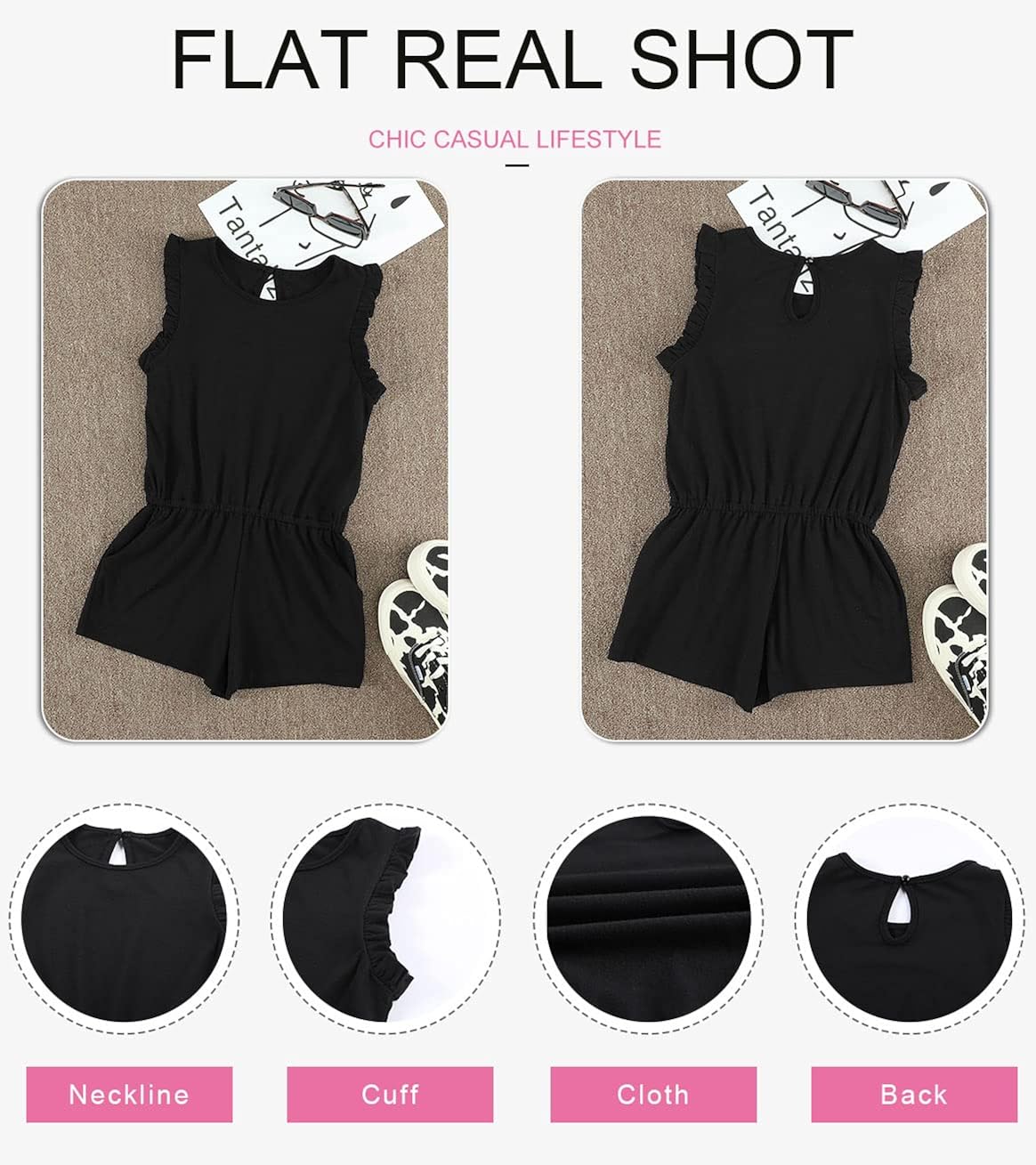 Dokotoo Girls Summer Crew Neck Romper Sleeveless Stretchy Short Jumpsuit Pants with Side Pockets: Clothing, Shoes & Jewelry